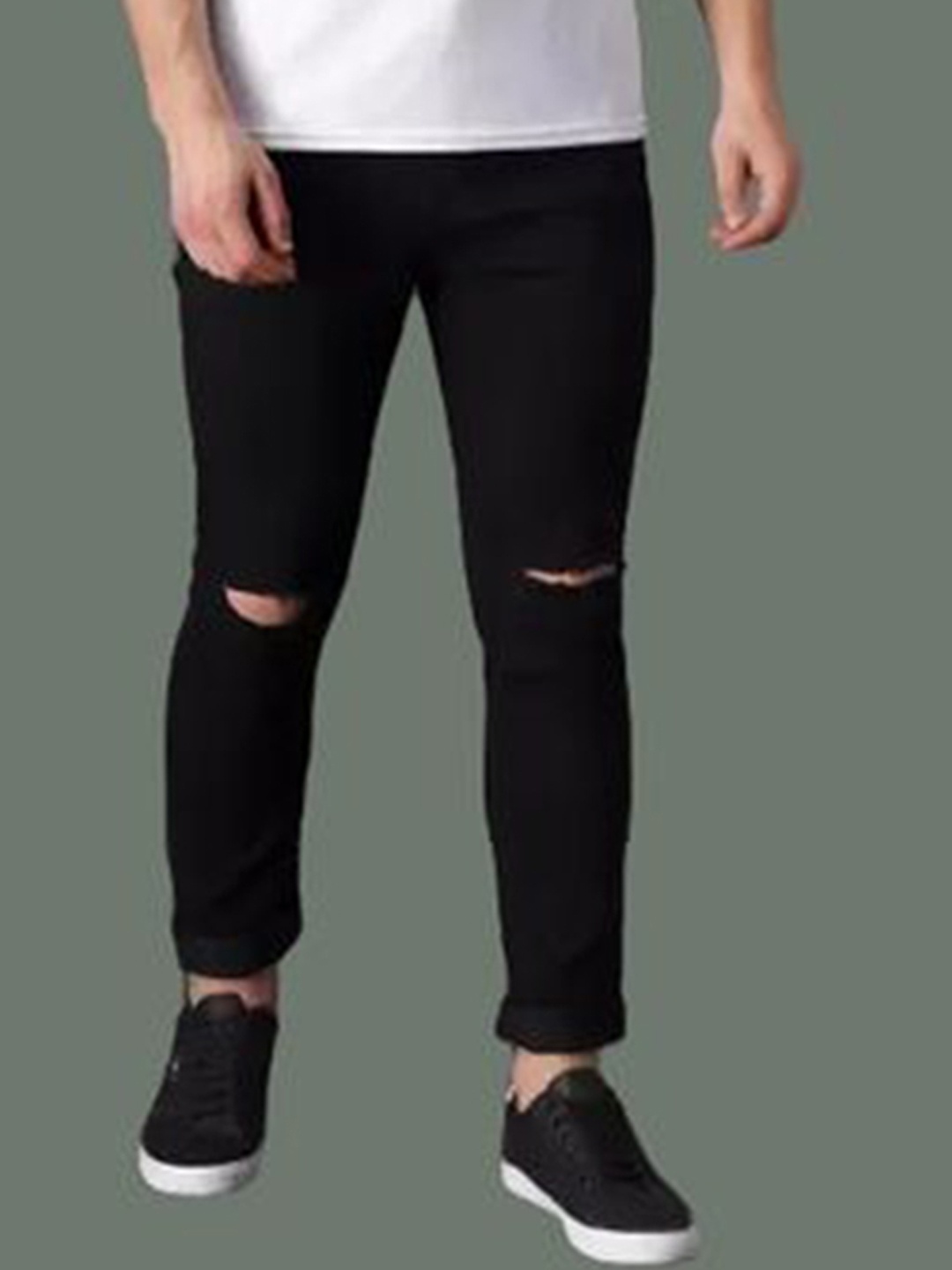 

COMFITS Men Classic Slim Fit Slash Knee Jeans, Black