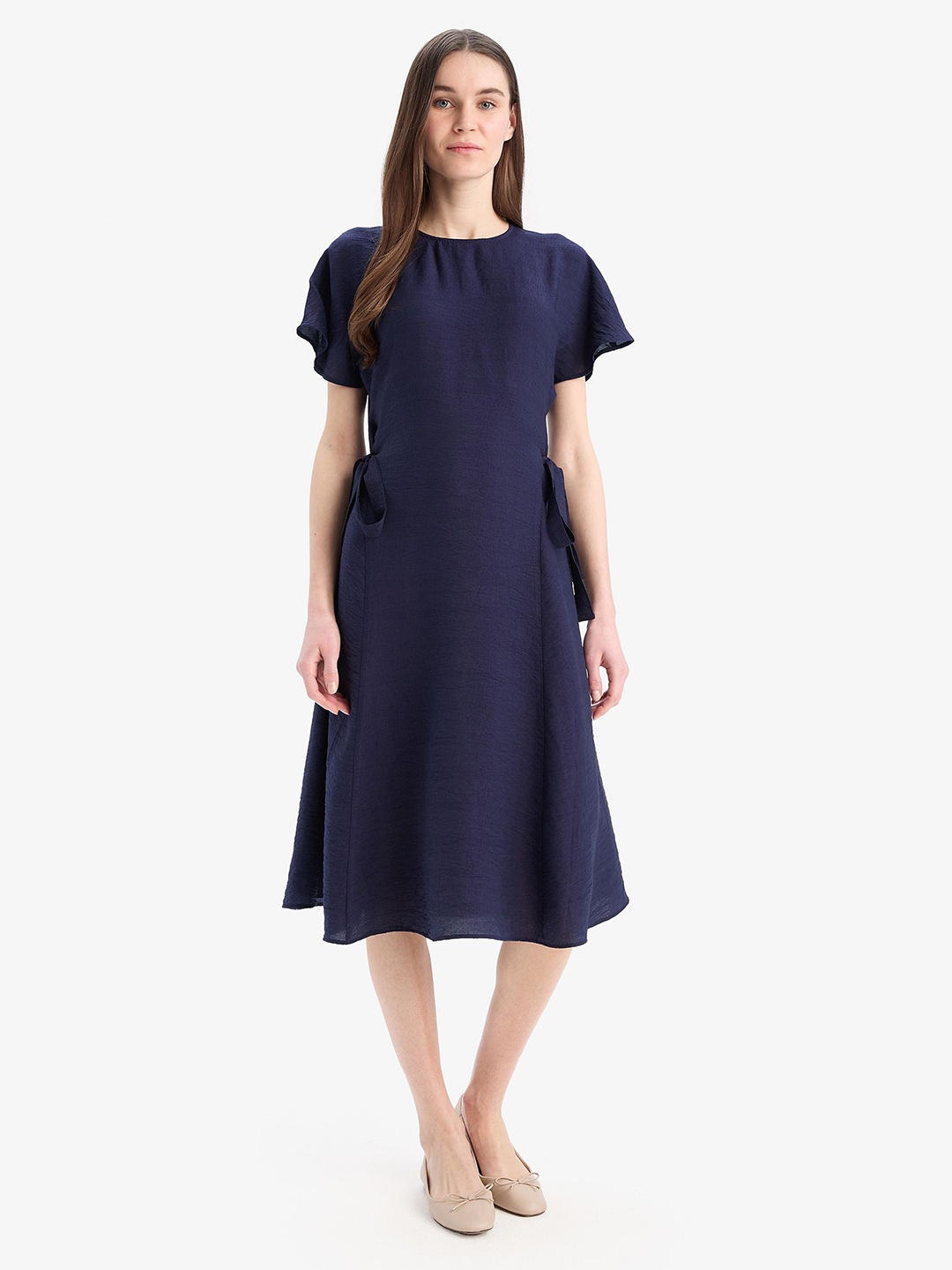 

DeFacto Flared Sleeve A-Line Midi Dress, Na