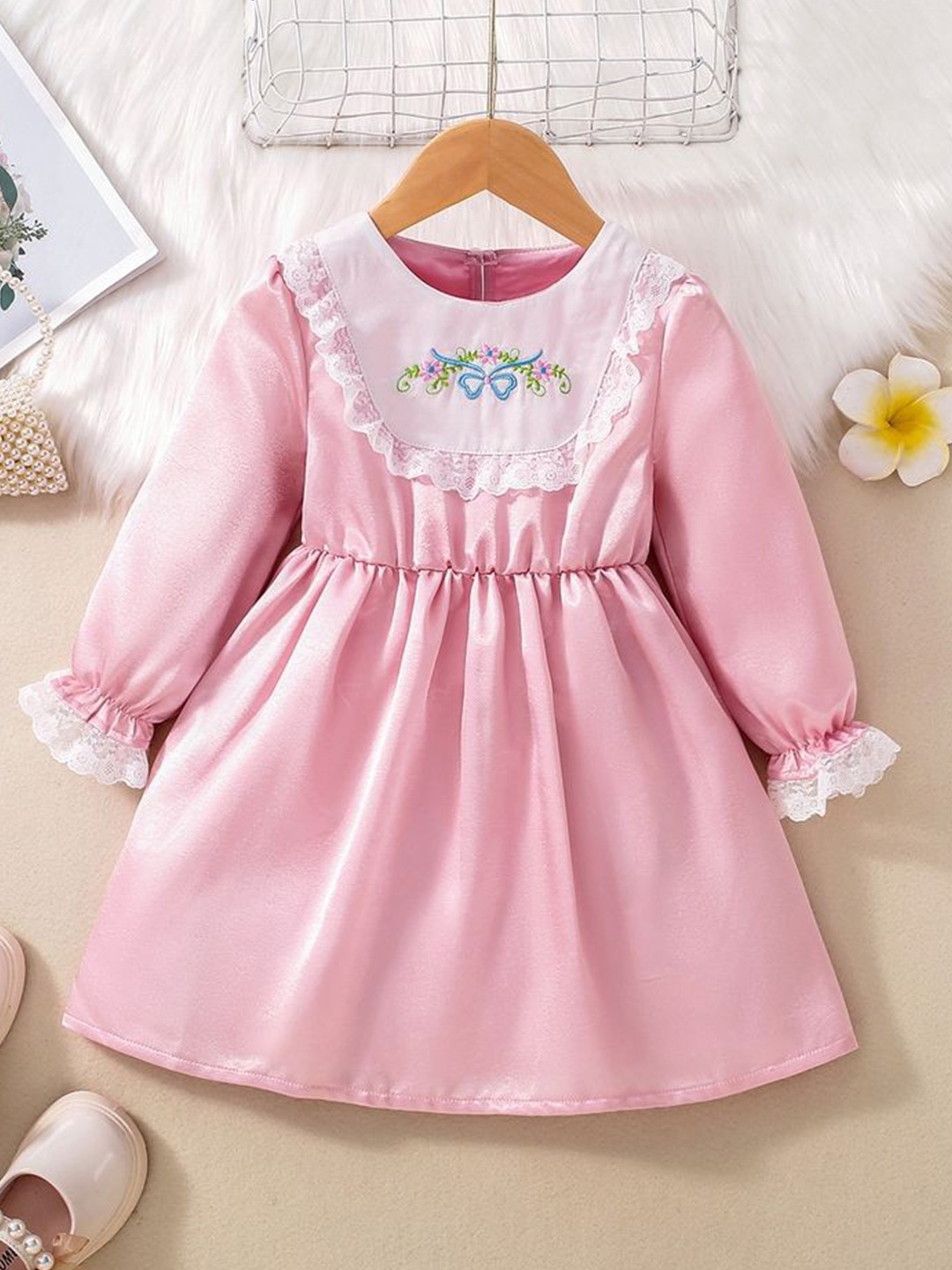 

LULU & SKY Puff Sleeve Fit & Flare Dress, Pink