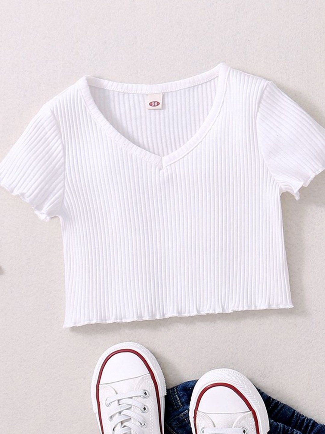 

LULU & SKY Girls Striped V-Neck Pockets T-shirt, White