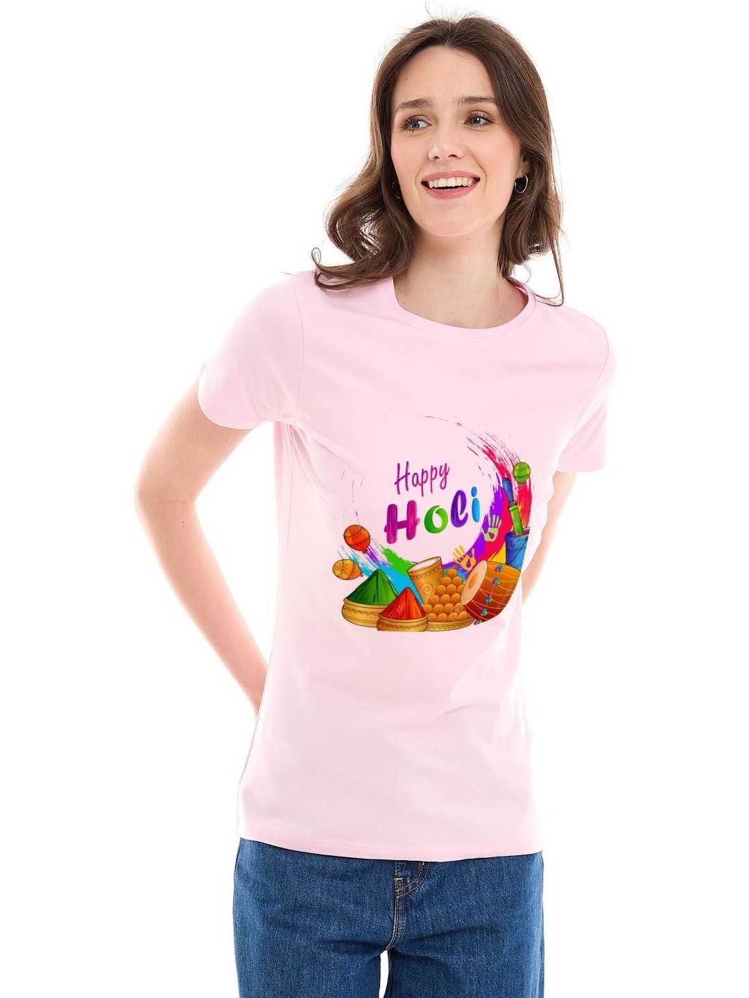 

Shiv traders collection Women Printed Applique T-shirt, Pink