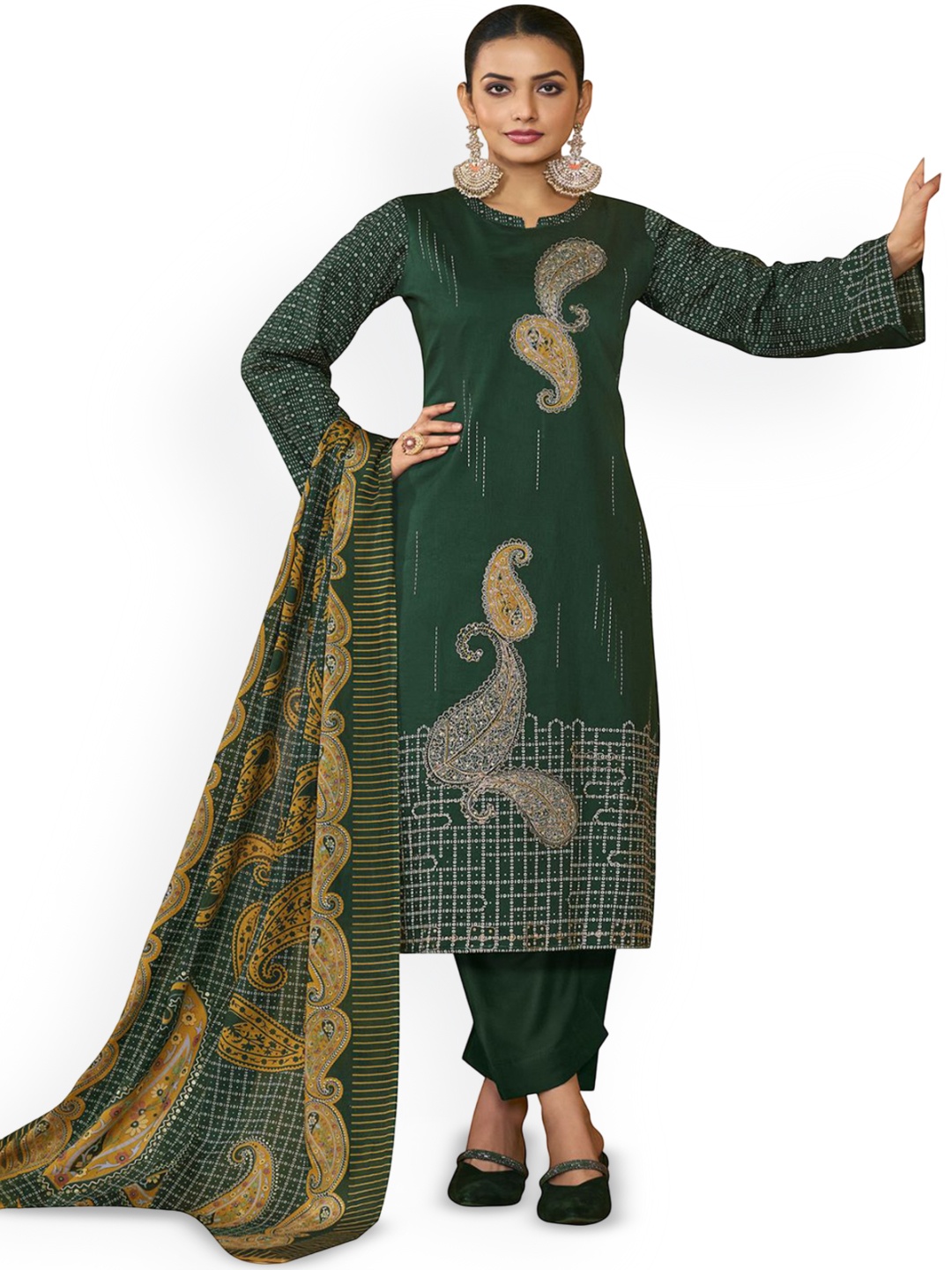 

DRAVINAM Trends Embroidered Unstitched Dress Material, Green