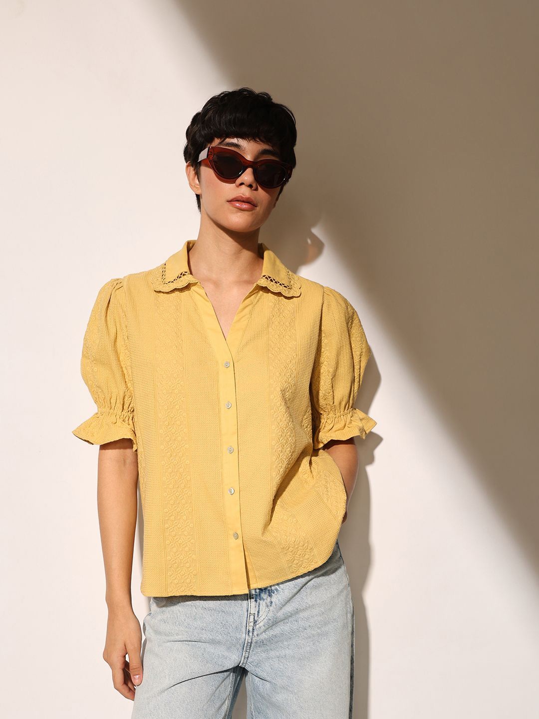 

ONLY Women Opaque Casual Shirt, Mustard