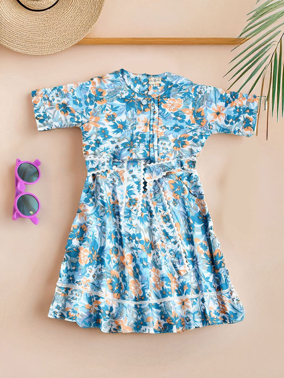 

Bella Moda Floral Print Flutter Sleeve Fit & Flare Dress, Blue