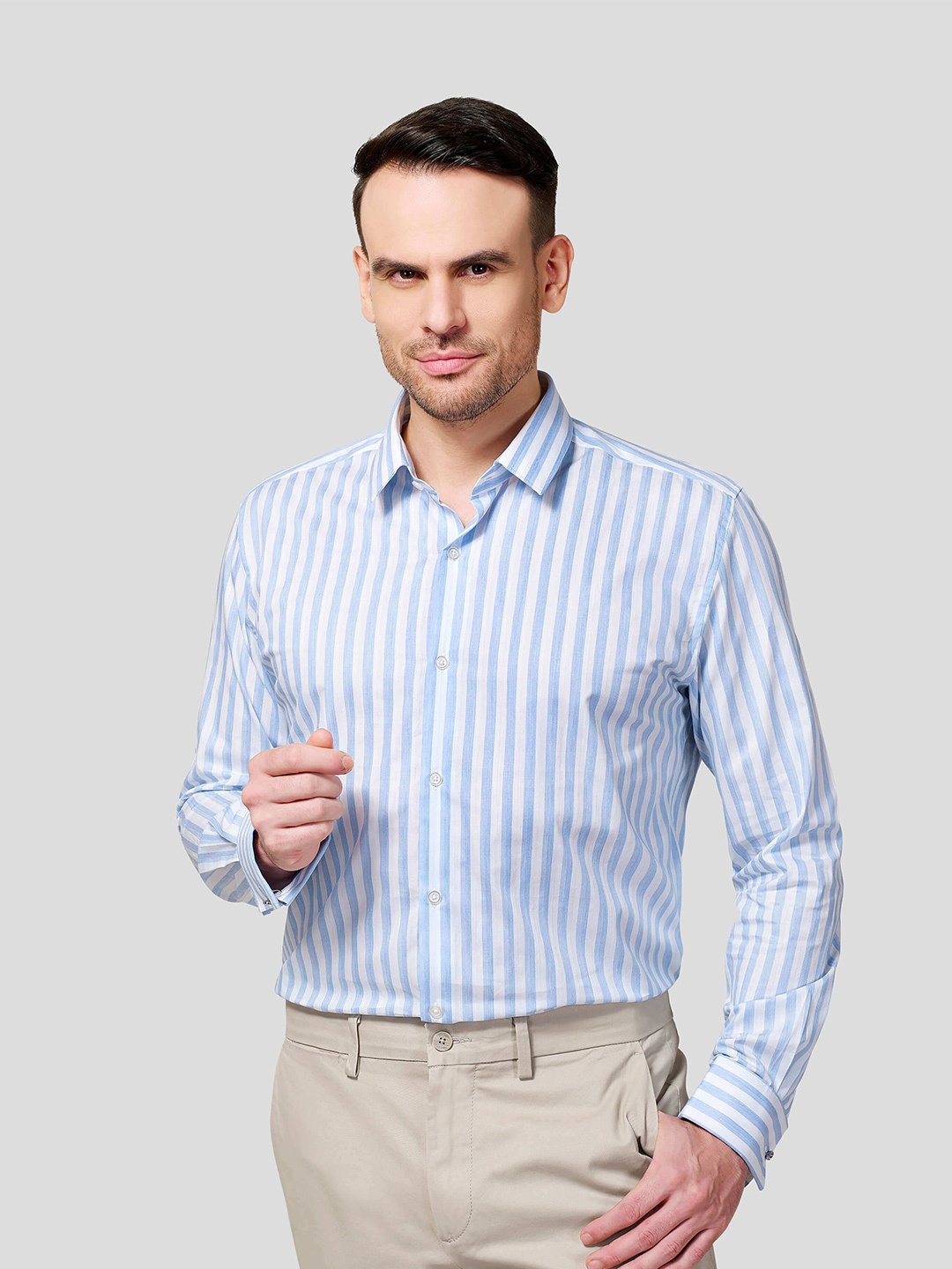 

Zest Melange Men Premium Slim Fit Opaque Striped Formal Shirt, Blue