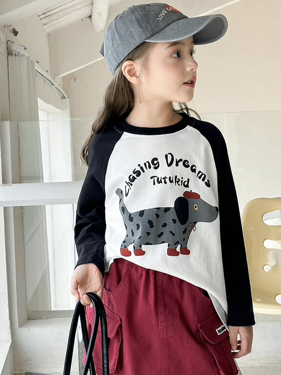 

LULU & SKY Girls Biker Printed Pure Cotton Applique T-shirt, White