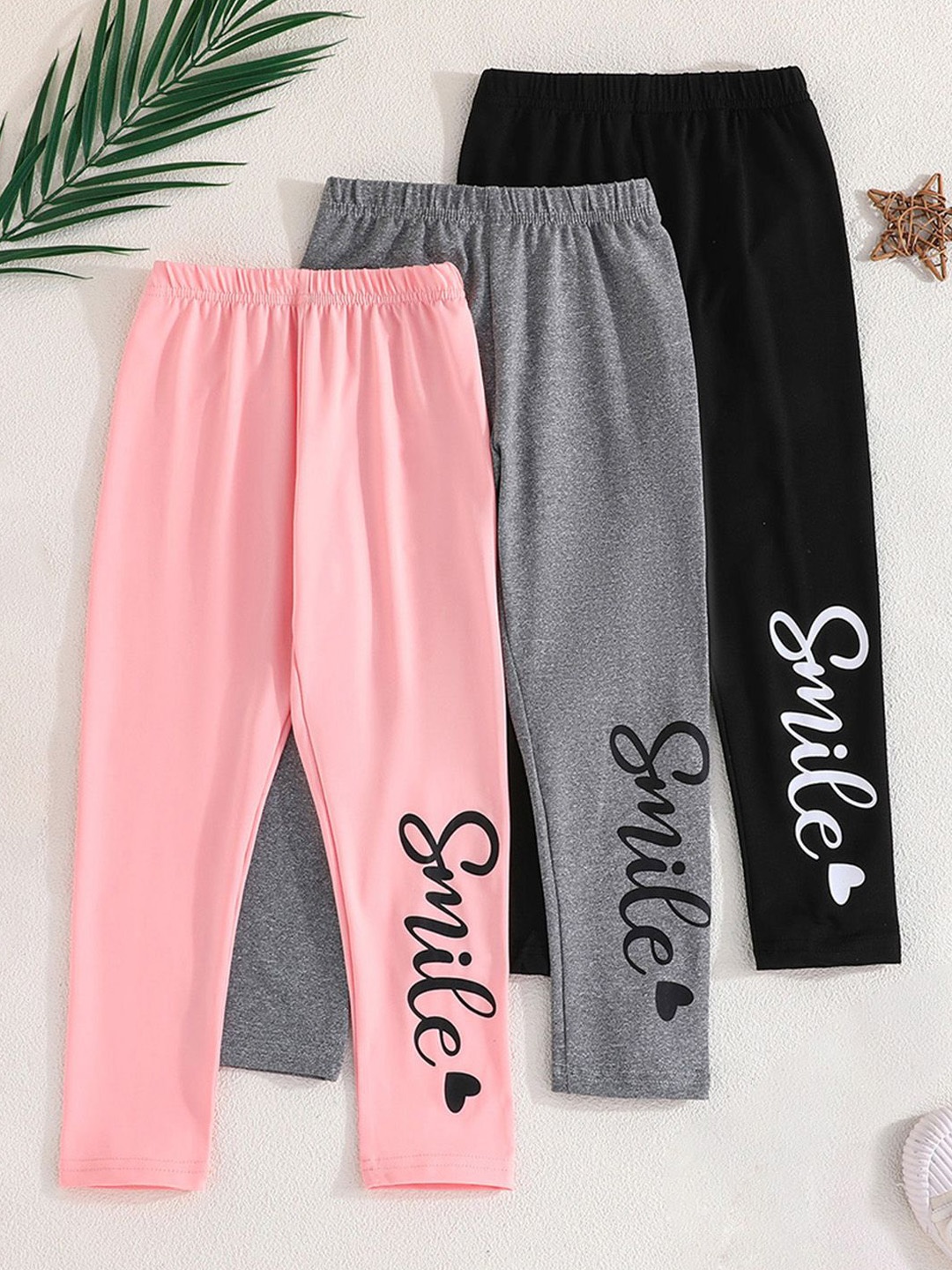 

INCLUD Girls Pack Of 3 Printed Mid-Rise Ankle-Length Leggings, Pink