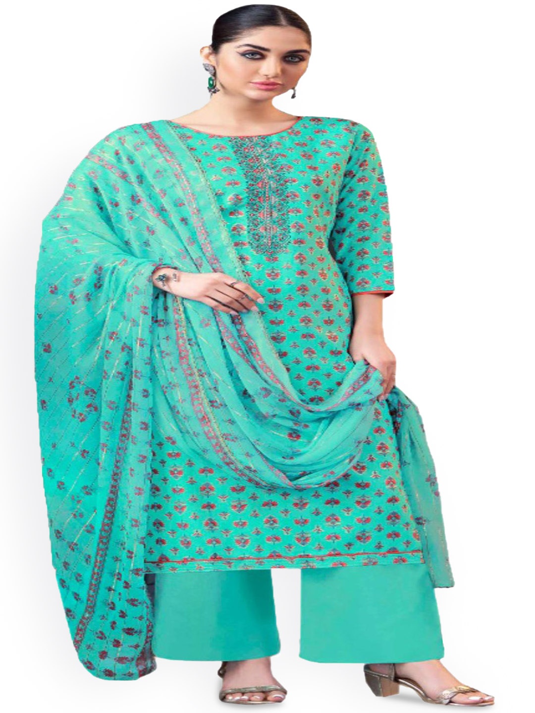 

DRAVINAM Trends Embroidered Viscose Rayon Unstitched Dress Material, Green