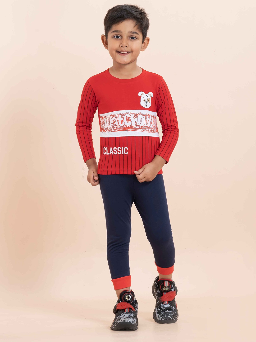 

YK X JUST KiDDiNG Boys Printed T-shirt with Trousers, Red