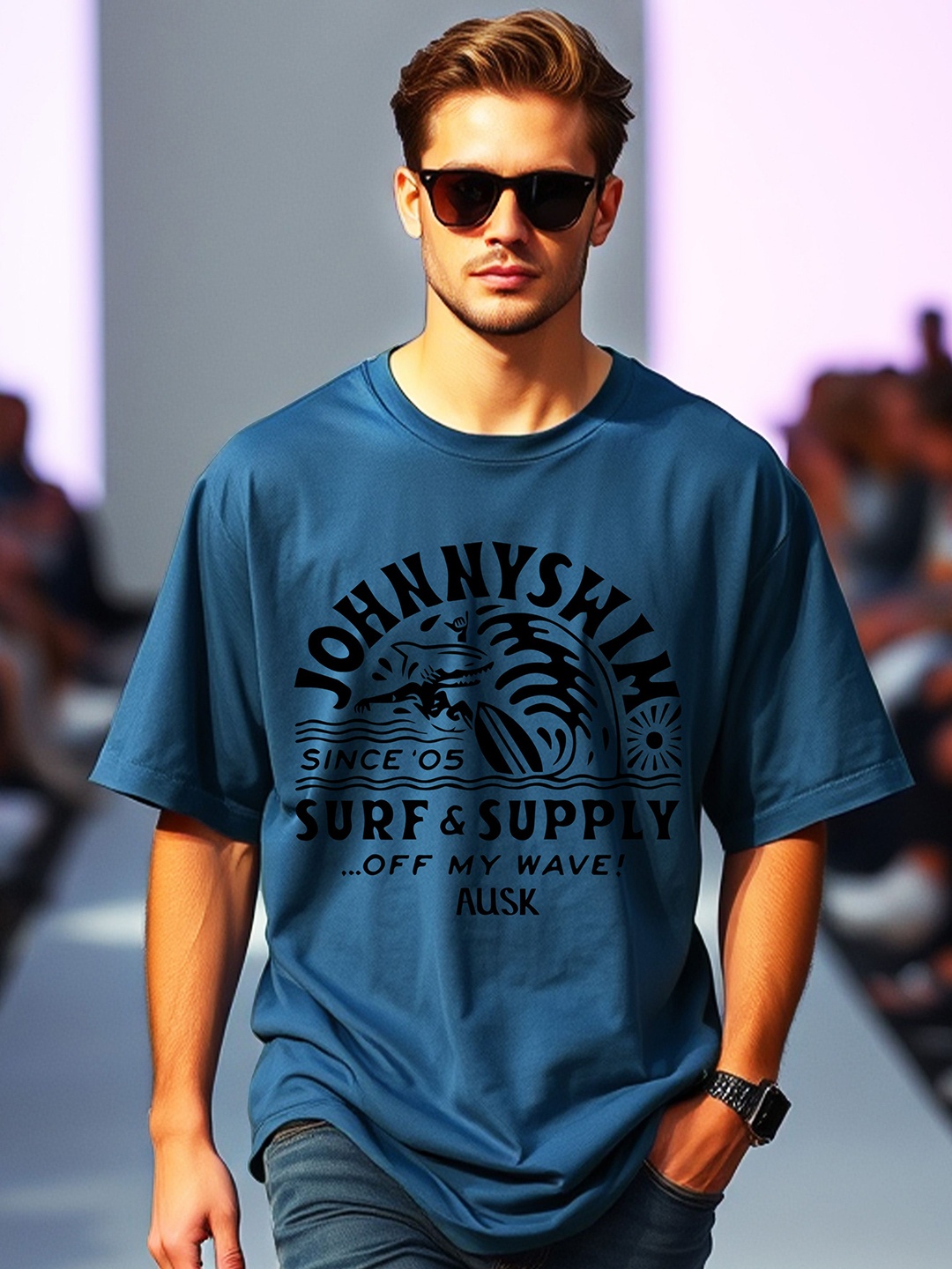 

AUSK Men Typography Printed Applique T-shirt, Teal