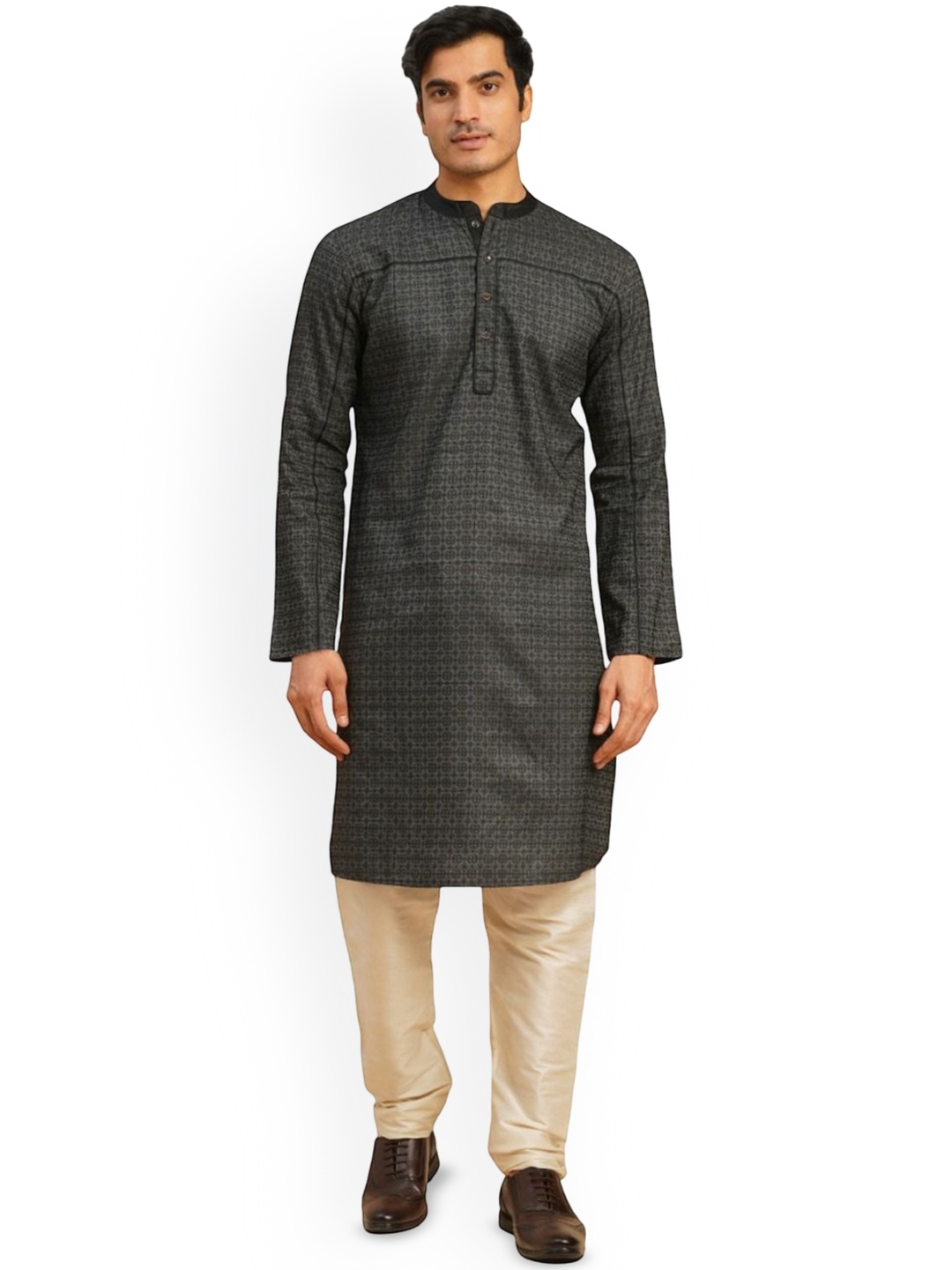 

Arch element Men Striped Thread Work Kurta, Black