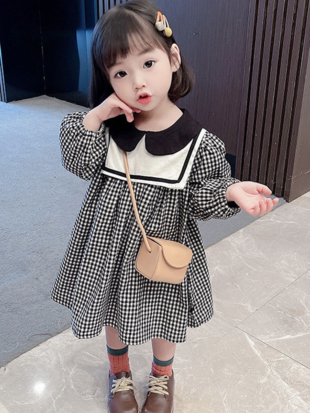 

LULU & SKY Checked A-Line Dress, Black