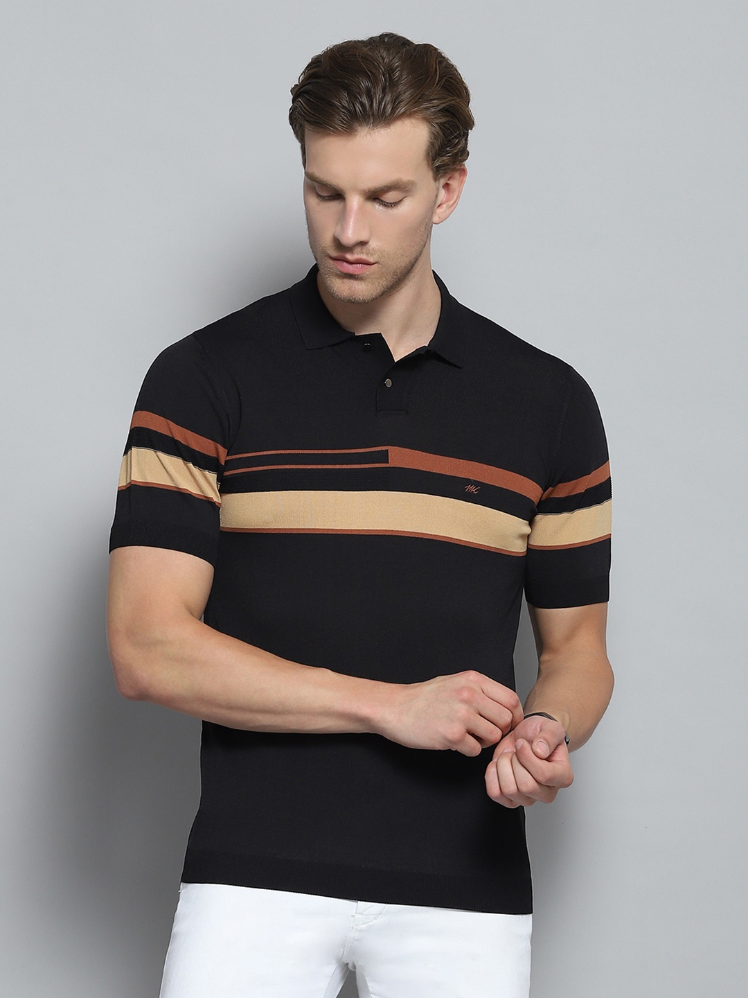 

Monte Carlo Men Polo Collar Linen Pockets T-shirt, Black