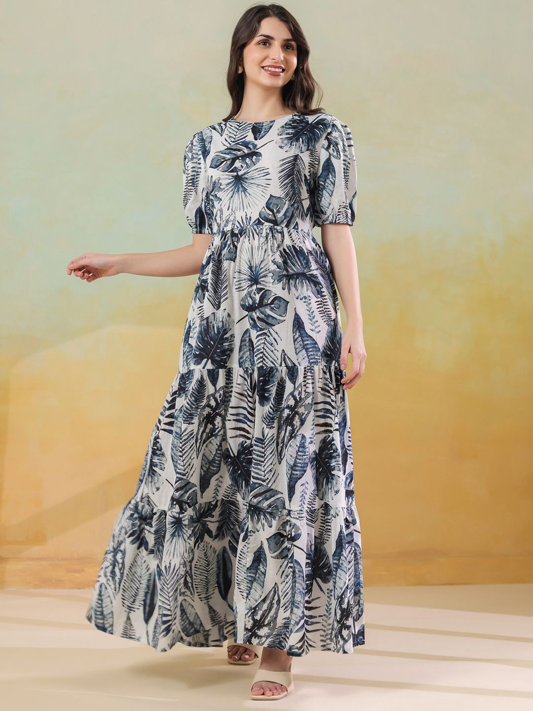 

Aura By Sanskrutihomes Floral Print A-Line Maxi Dress, Blue