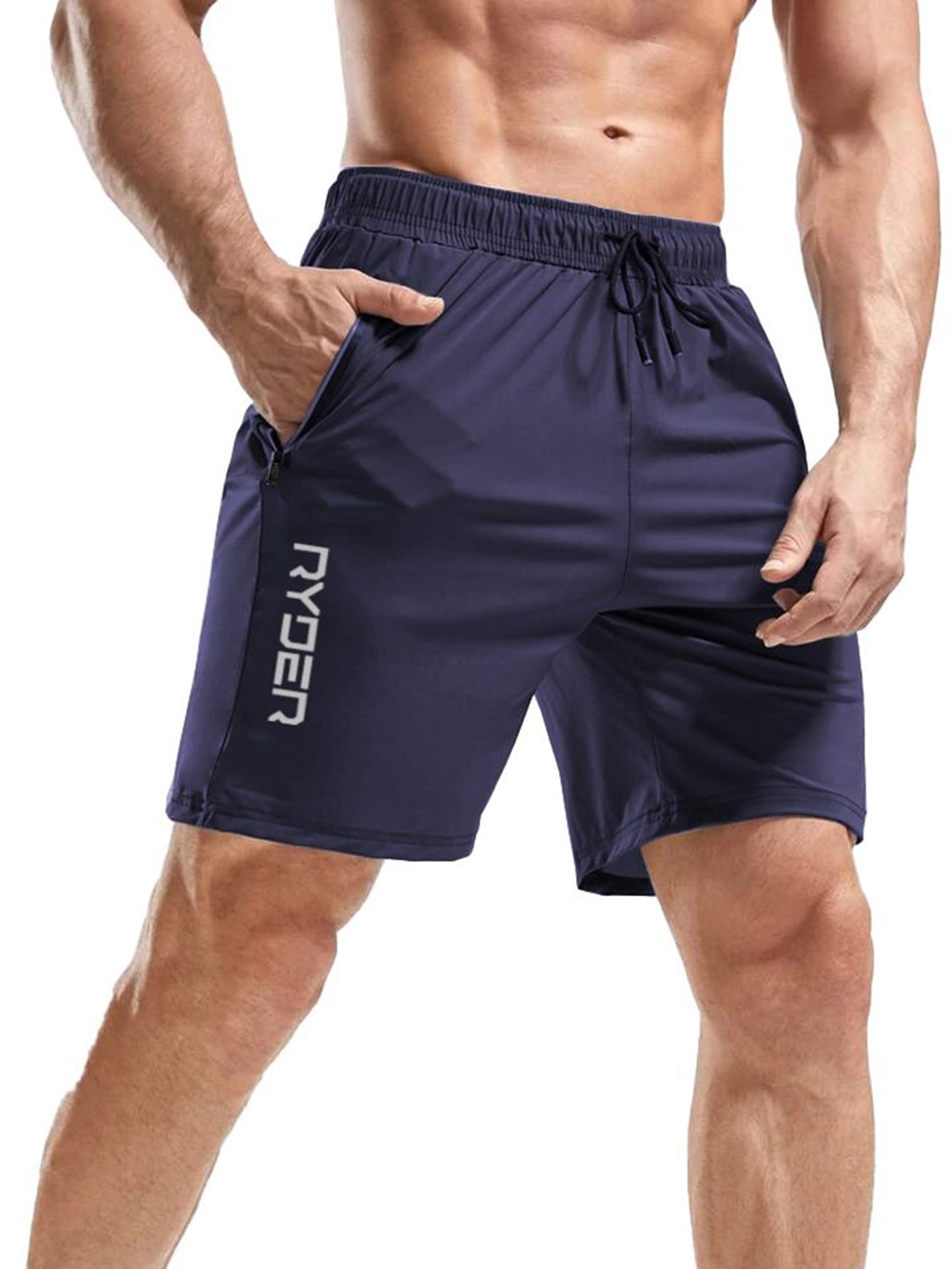 

3Colors Men Low-Rise Running Sports Shorts, Navy blue