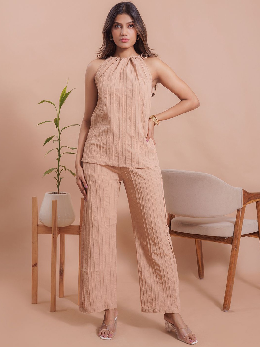 

SHINISHA Textured Top With Trousers Co-Ords, Brown