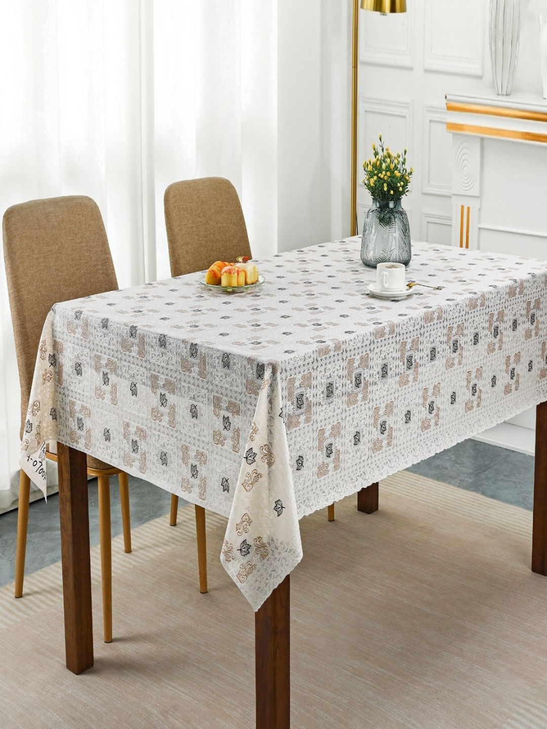 

Dakshya Industries Cream-Coloured Floral Waterproof Plastic 6-Seater Table Cover