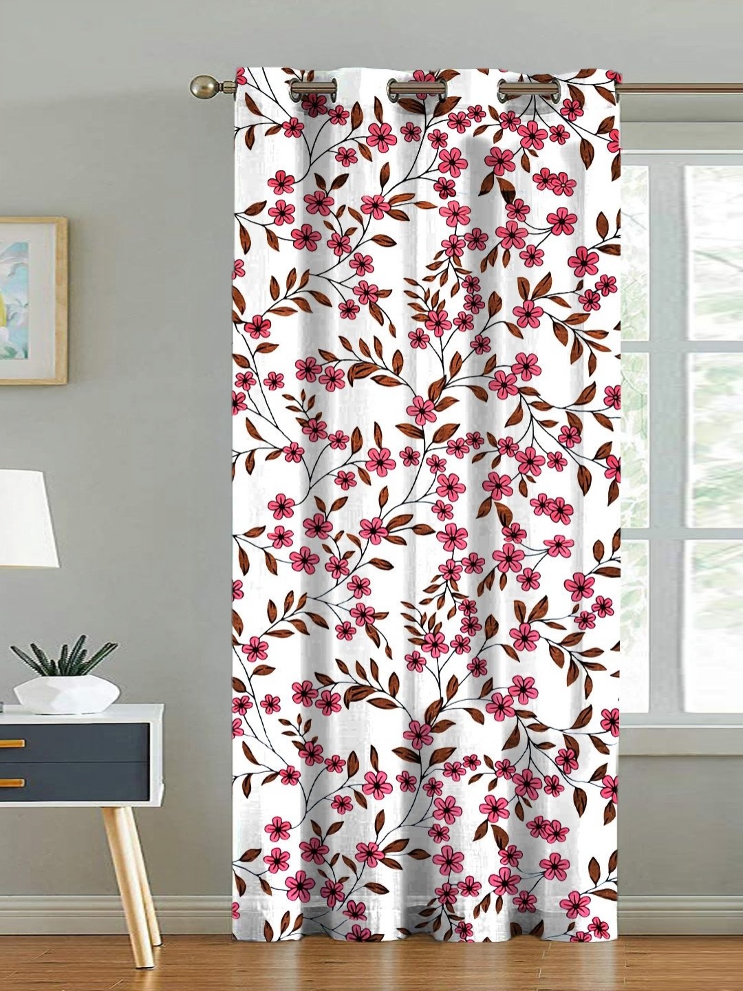 

ANA Pink & White Floral Room Darkening Door Curtain