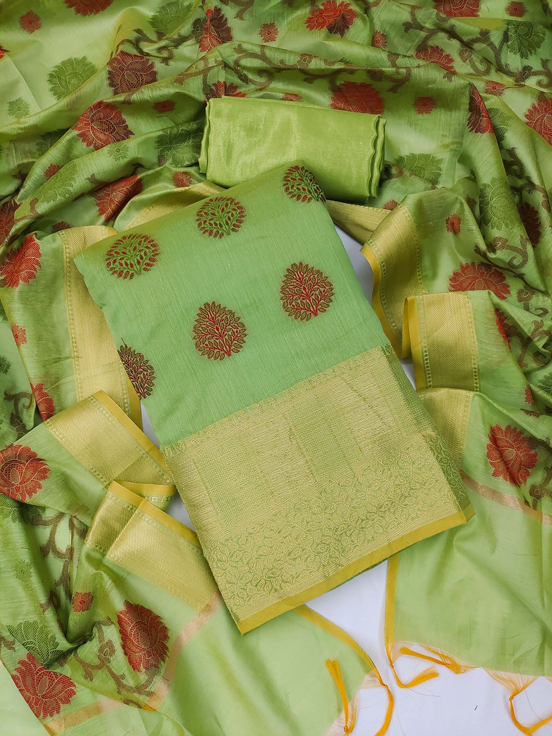 

SAINOOR Semi-Stitched Dress Material, Green