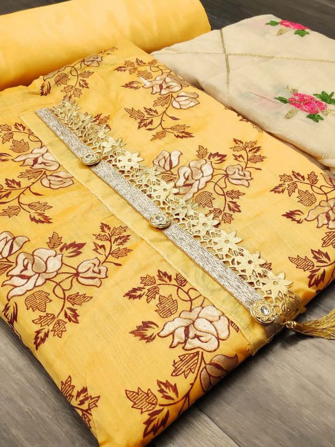 

SAINOOR Embroidered Semi-Stitched Dress Material, Yellow