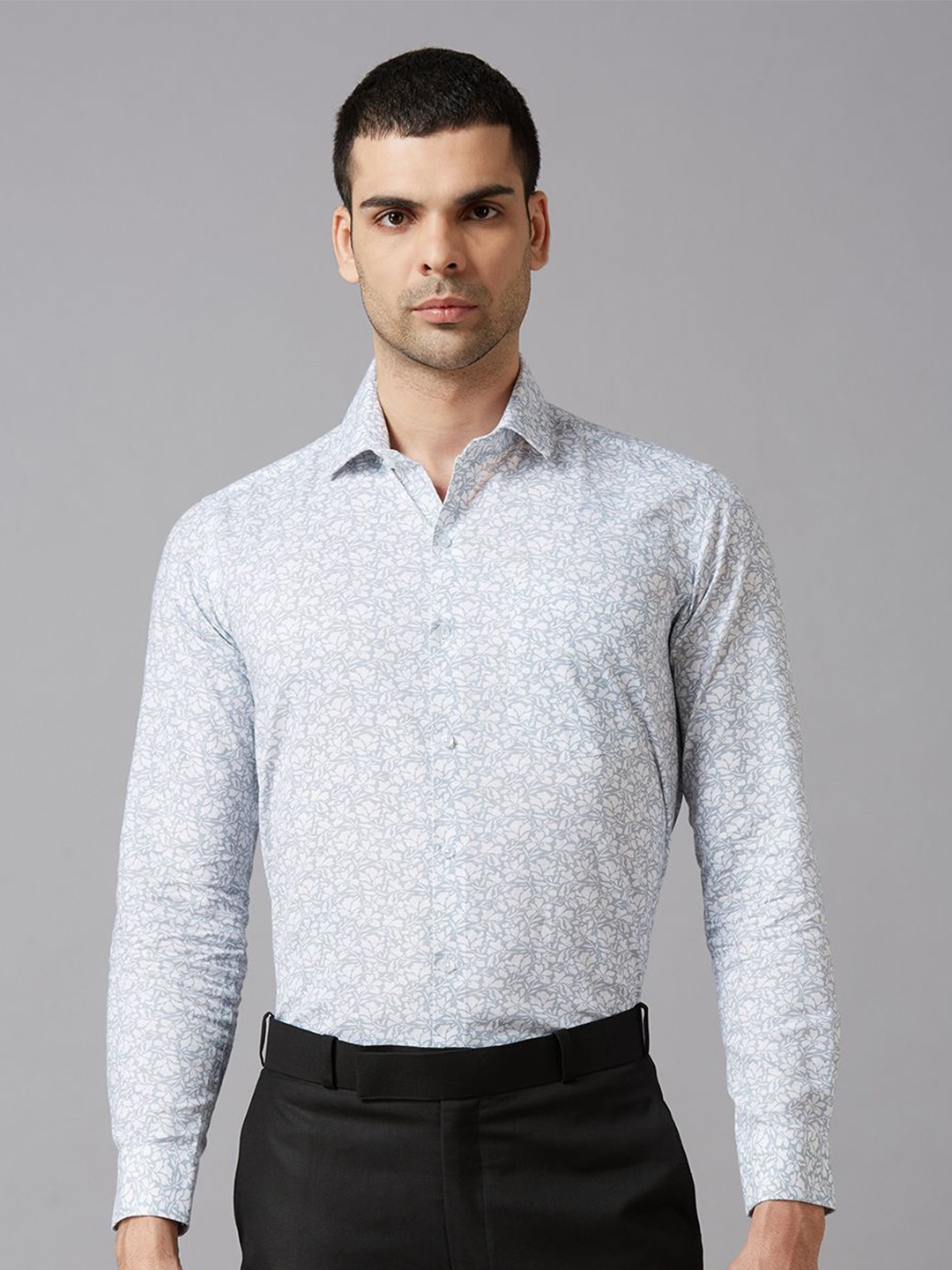 

John Philips Men Slim Fit Floral Opaque Printed Formal Shirt, Blue