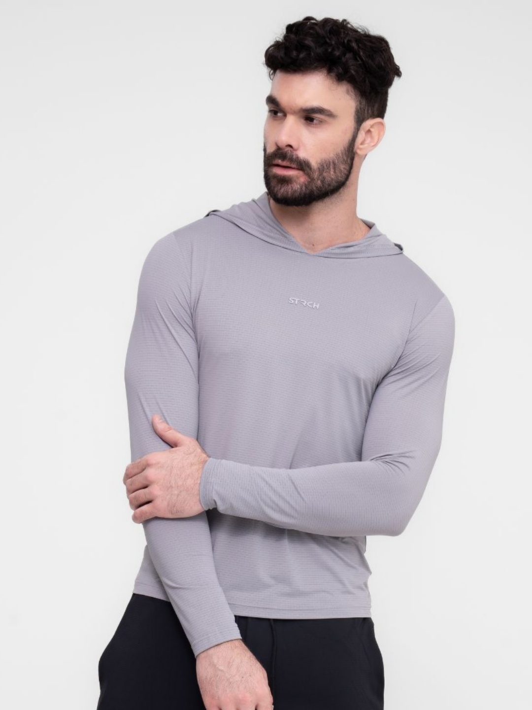 

STRCH Men V-Neck Extended Sleeves Anti Odour Pockets T-shirt, Grey