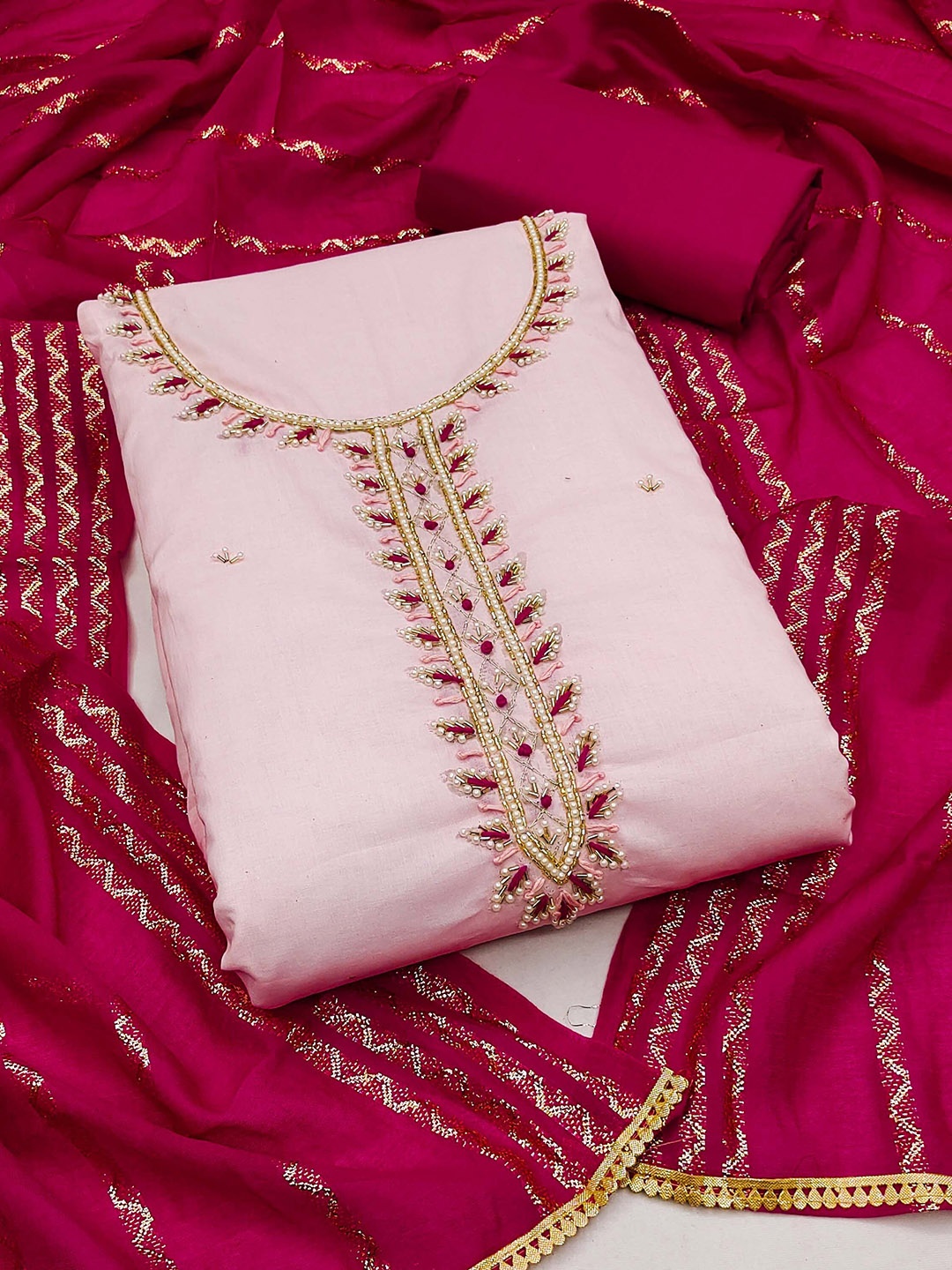 

SAINOOR Embellished Pure Cotton Semi-Stitched Dress Material, Pink