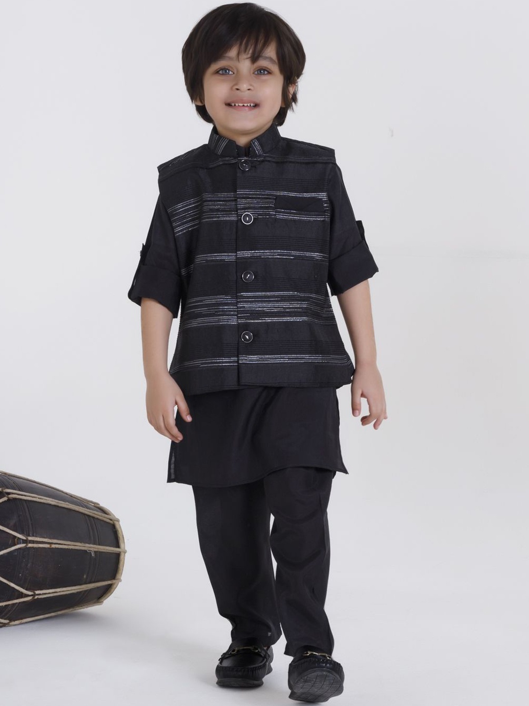 

Ministitch Boys Regular Kurta with Pyjamas, Black