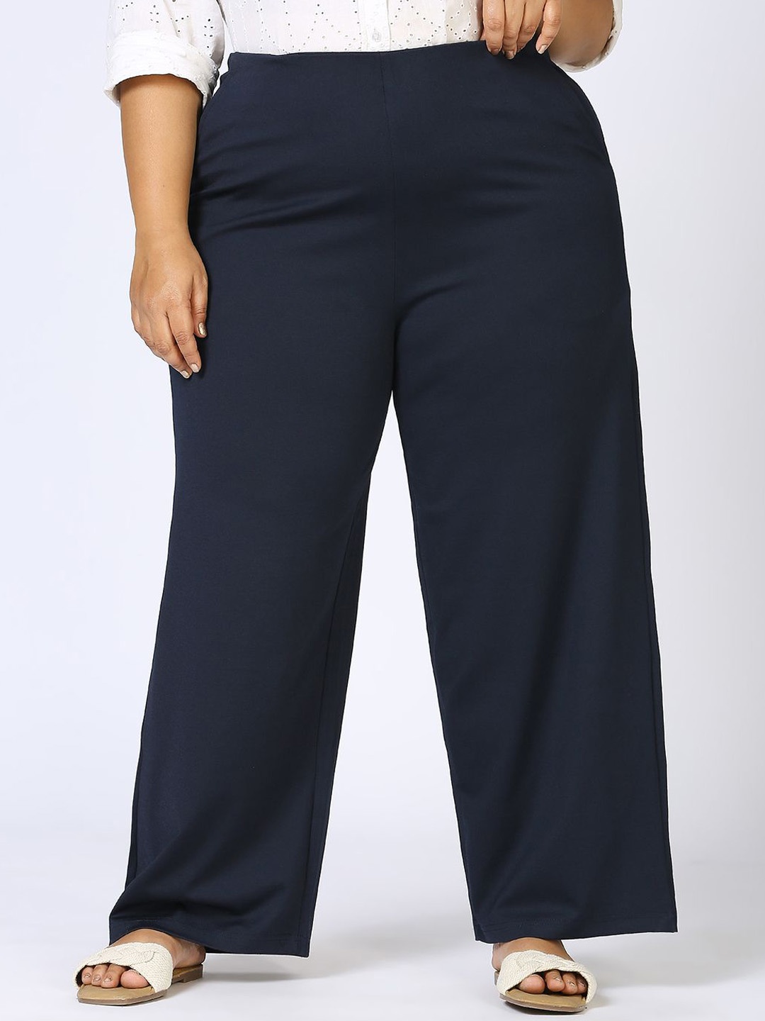 

HJ HASASI Women Straight Fit High-Rise Trousers, Blue