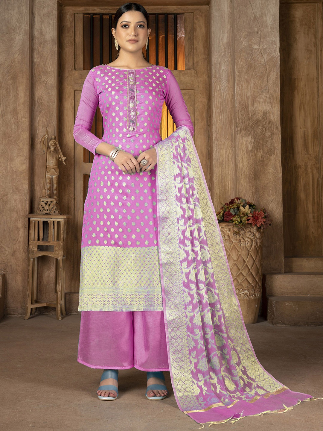

SAINOOR Semi-Stitched Dress Material, Pink