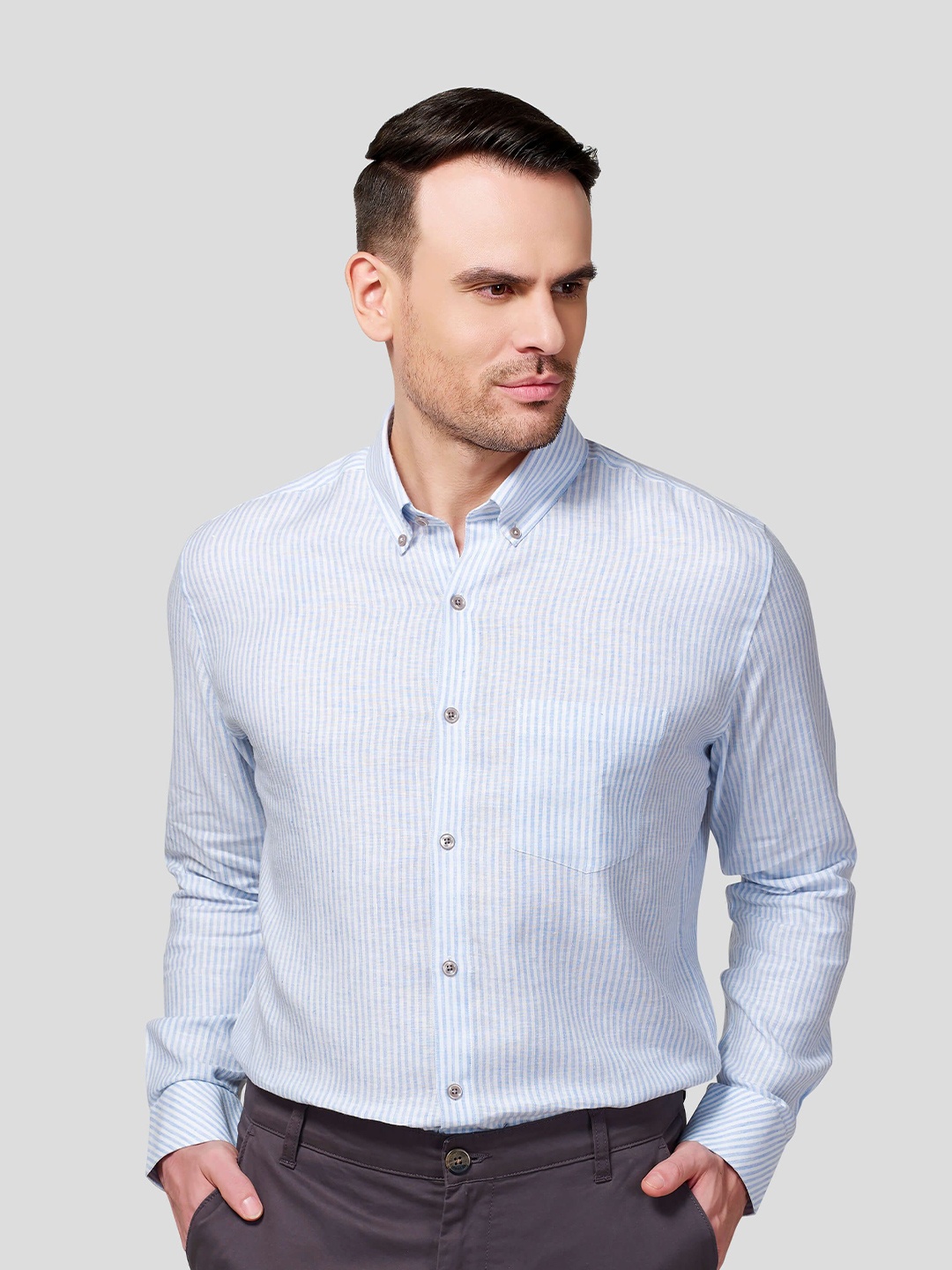 

Zest Melange Men Premium Slim Fit Opaque Striped Formal Shirt, Blue