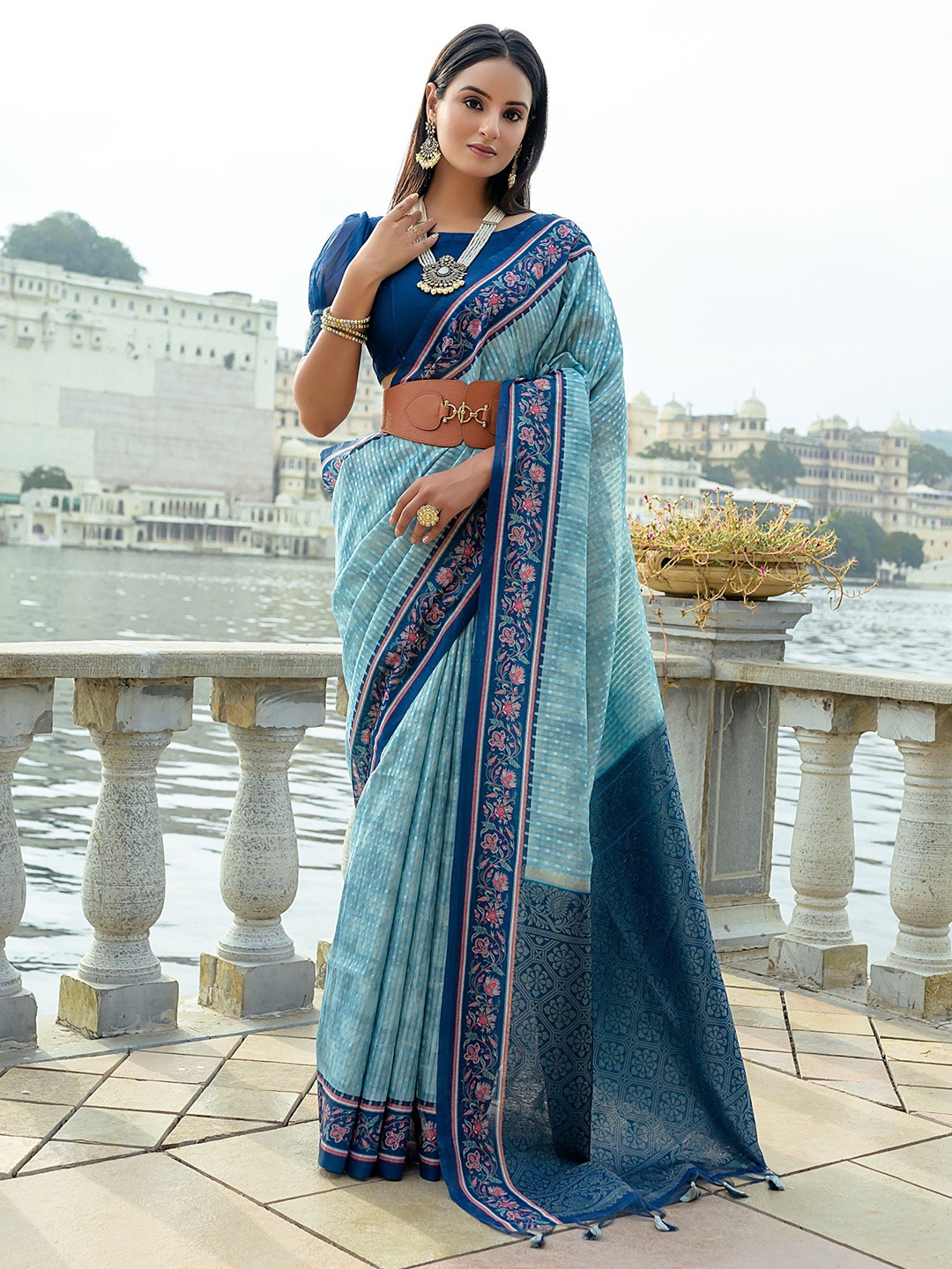 

Divyadham Textiles Woven Design Zari Pure Silk Banarasi Saree, Turquoise blue