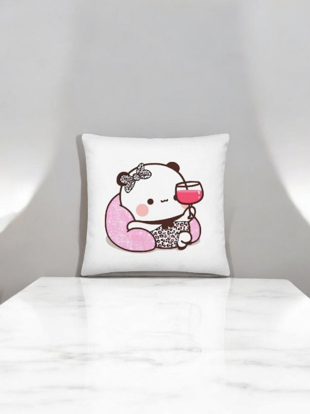 

Anikmart White & Pink Printed Square Shaped Pre-Filled Cushion