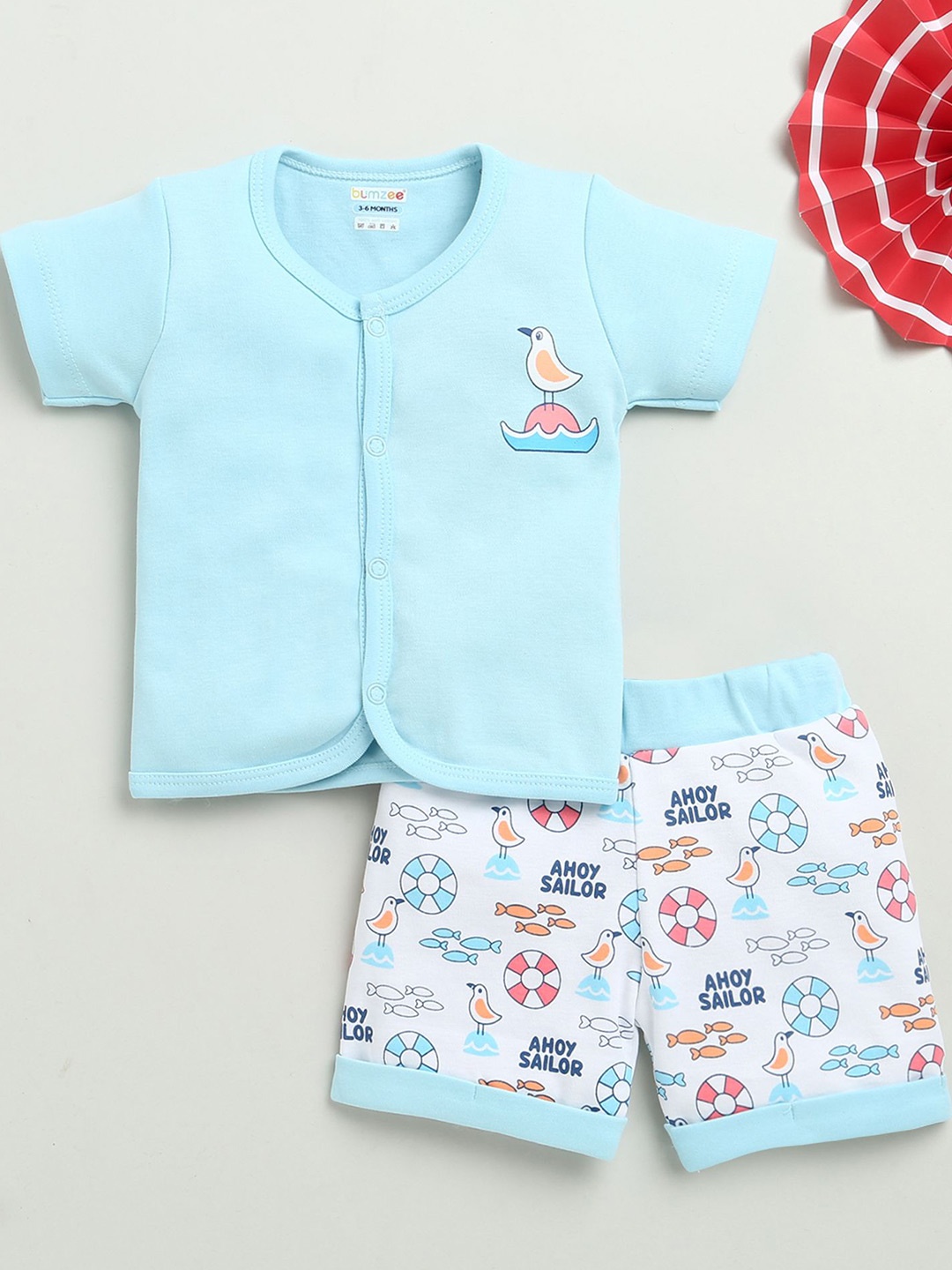 

BUMZEE Boys Printed Shirt with Shorts, Blue