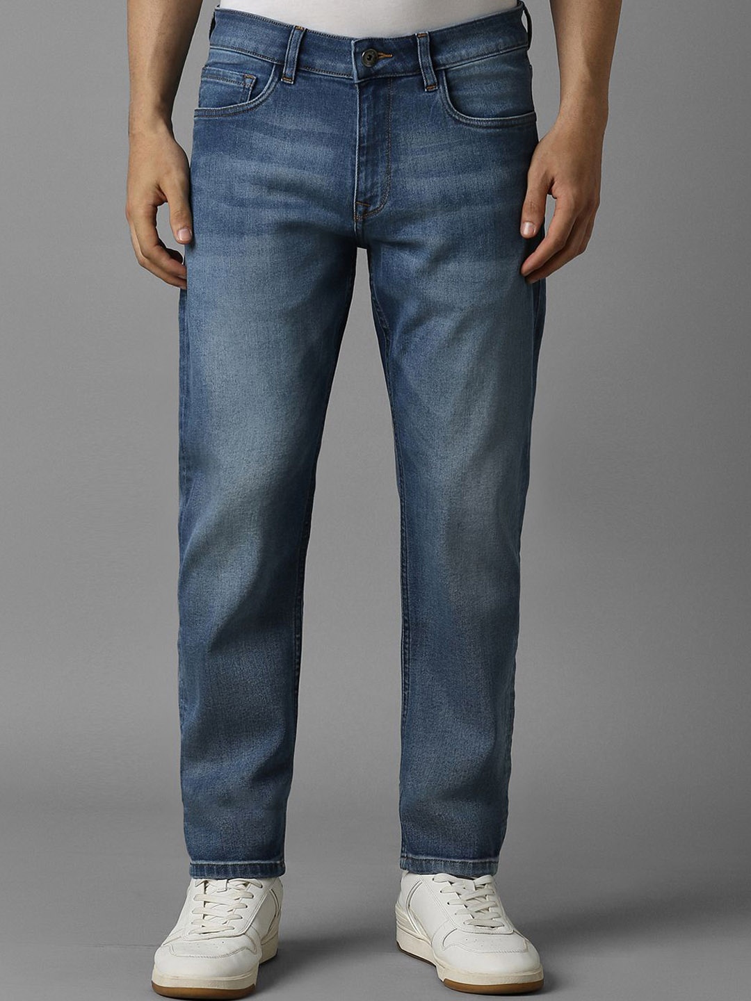 

Louis Philippe Jeans Men Slim Fit Slash Knee Light Fade Jeans, Blue