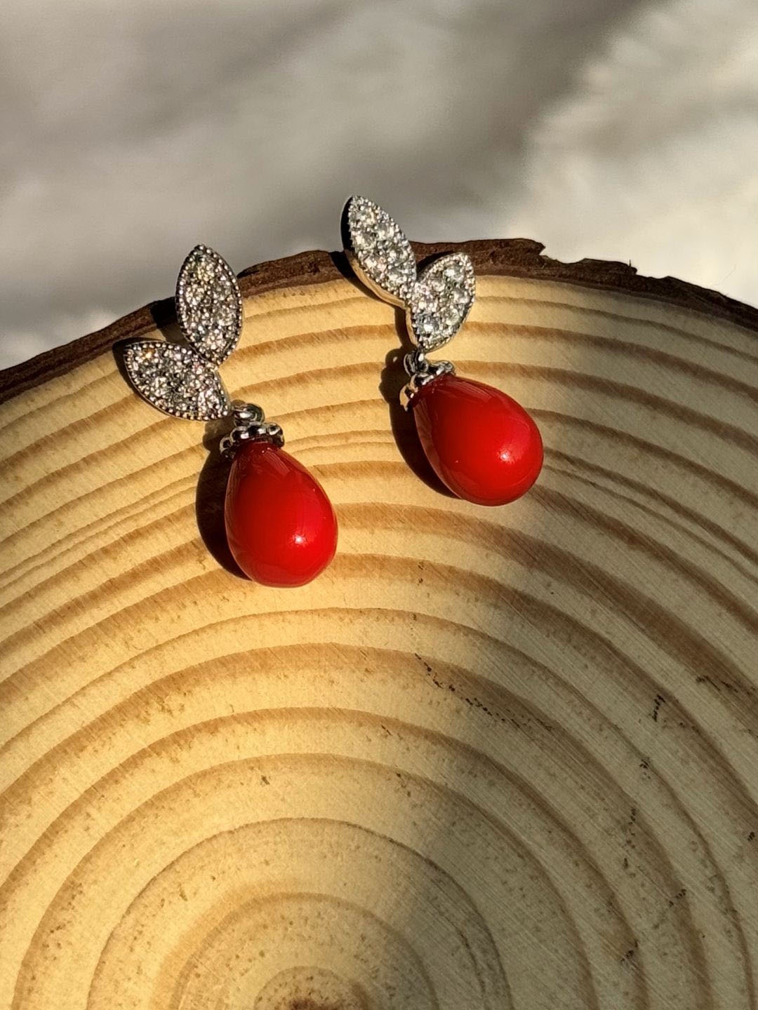 

The Jewellery Tale Contemporary Drop Earrings, Red