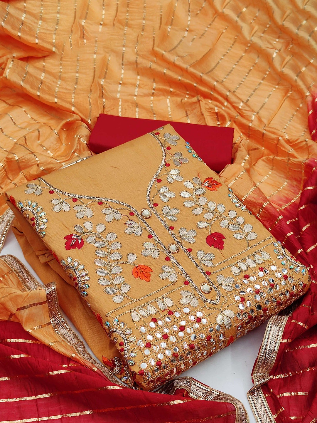 

SAINOOR Embroidered Semi-Stitched Dress Material, Yellow