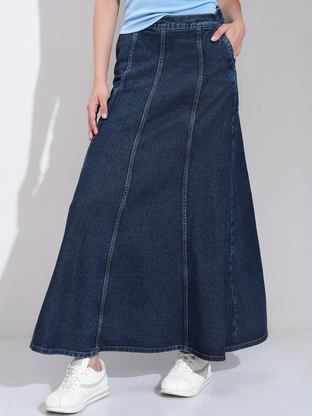 

Tokyo Talkies Denim Flared Maxi Skirt, Blue