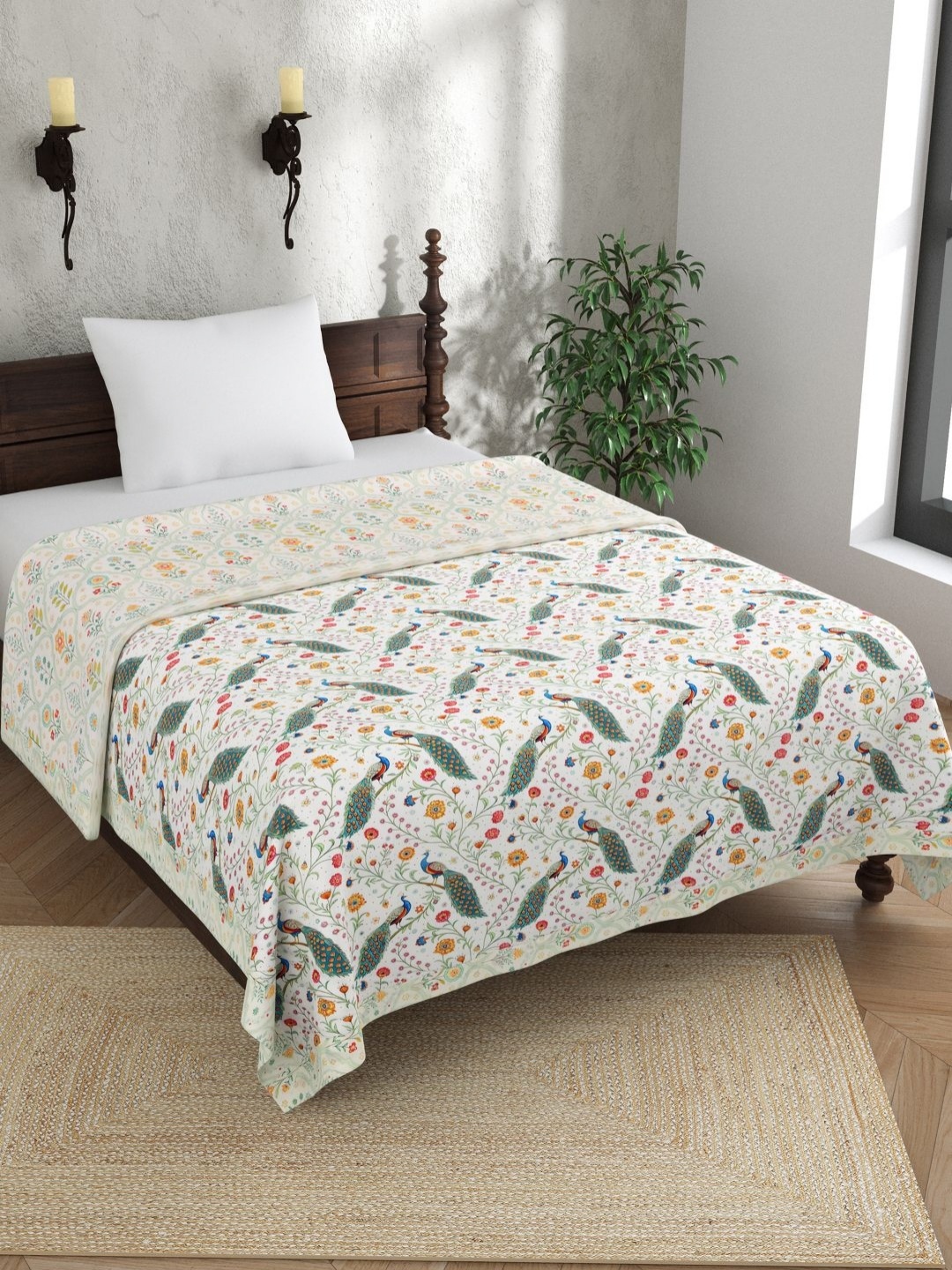 

EverHOME Multicoloured Ethnic Motifs AC Room 150 GSM Single Bed Dohar, White