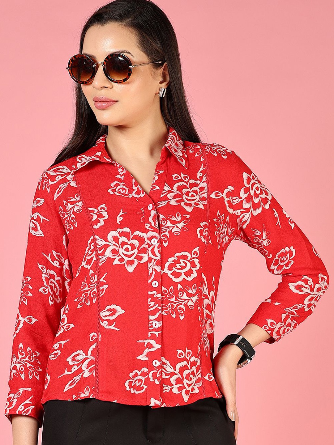 

V-Mart Women Floral Opaque Printed Casual Shirt, Red