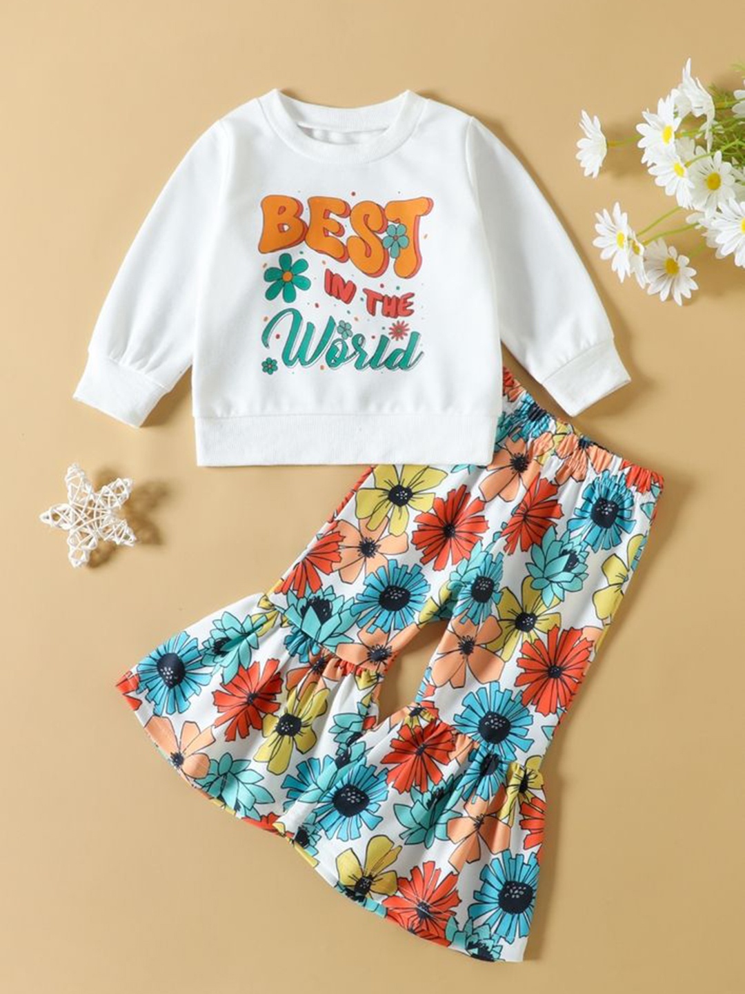 

LULU & SKY Girls Printed Top with Trousers, White