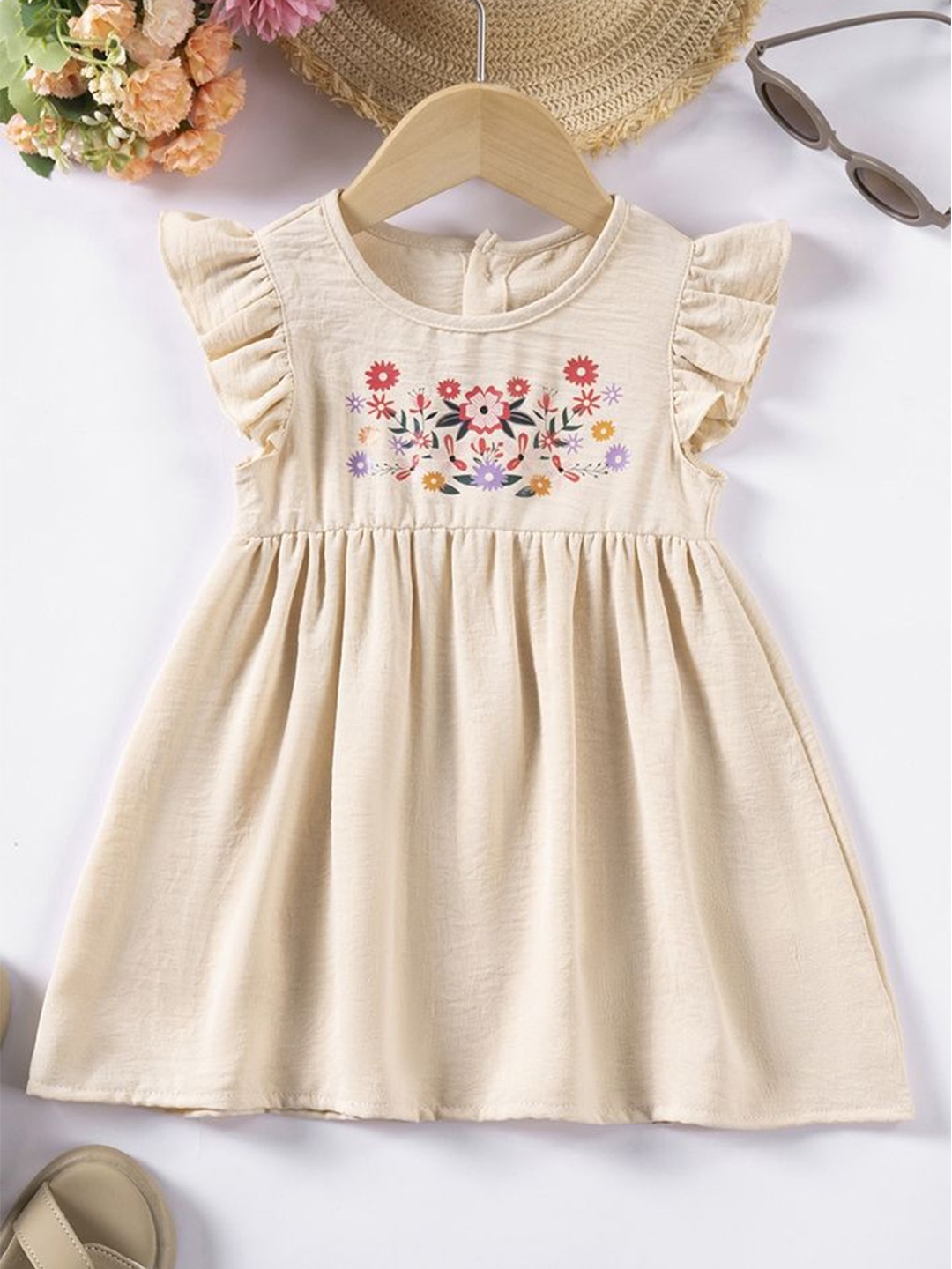 

LULU & SKY Floral Flutter Sleeve Fit & Flare Dress, Off white