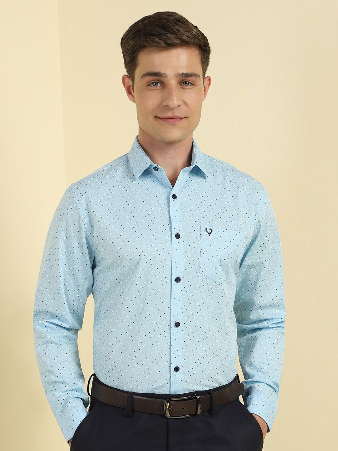 

Allen Solly Men Slim Fit Opaque Printed Formal Shirt, Blue