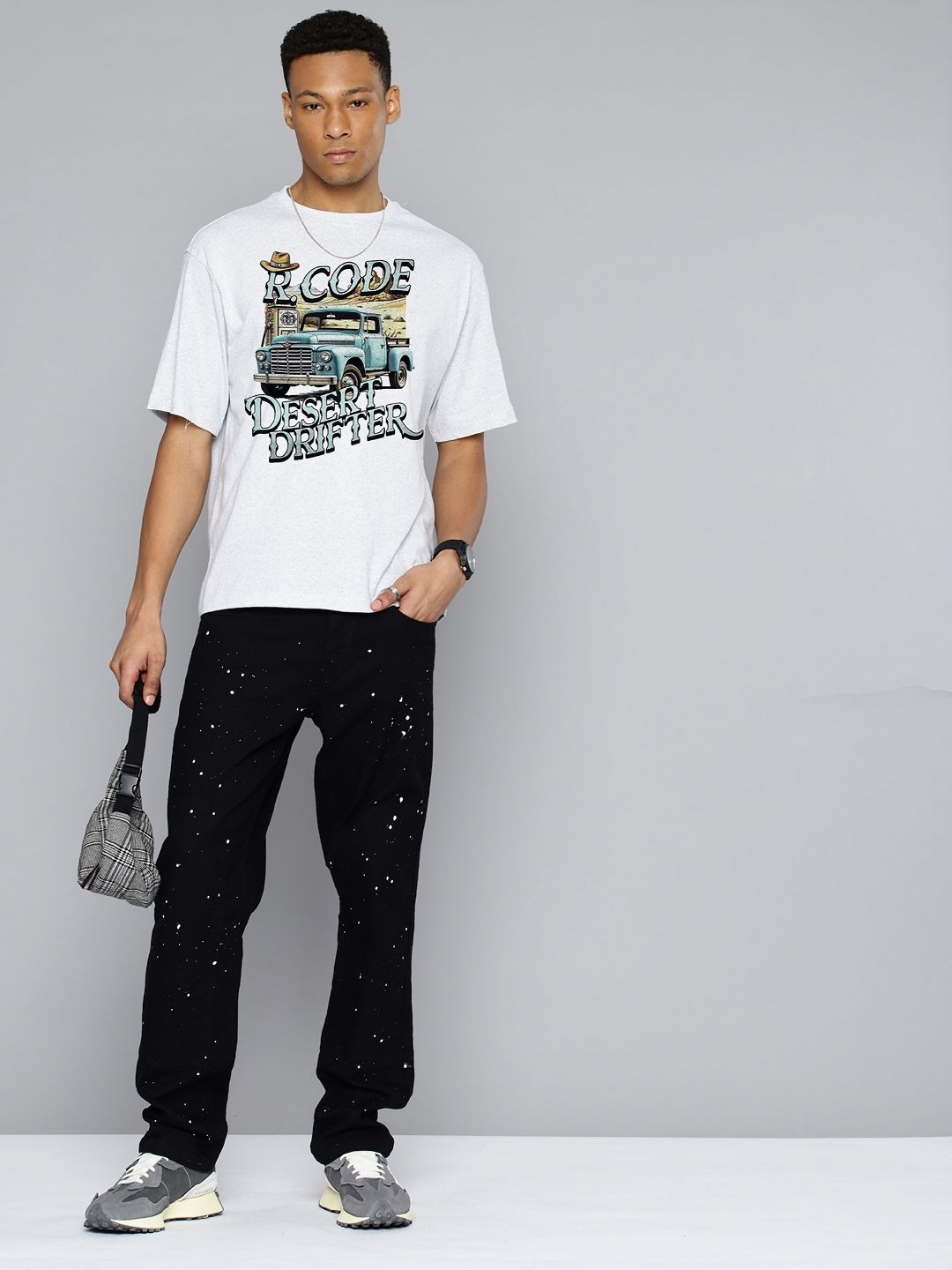 

R.Code by The Roadster Life Co. Men Printed Applique T-shirt, Silver