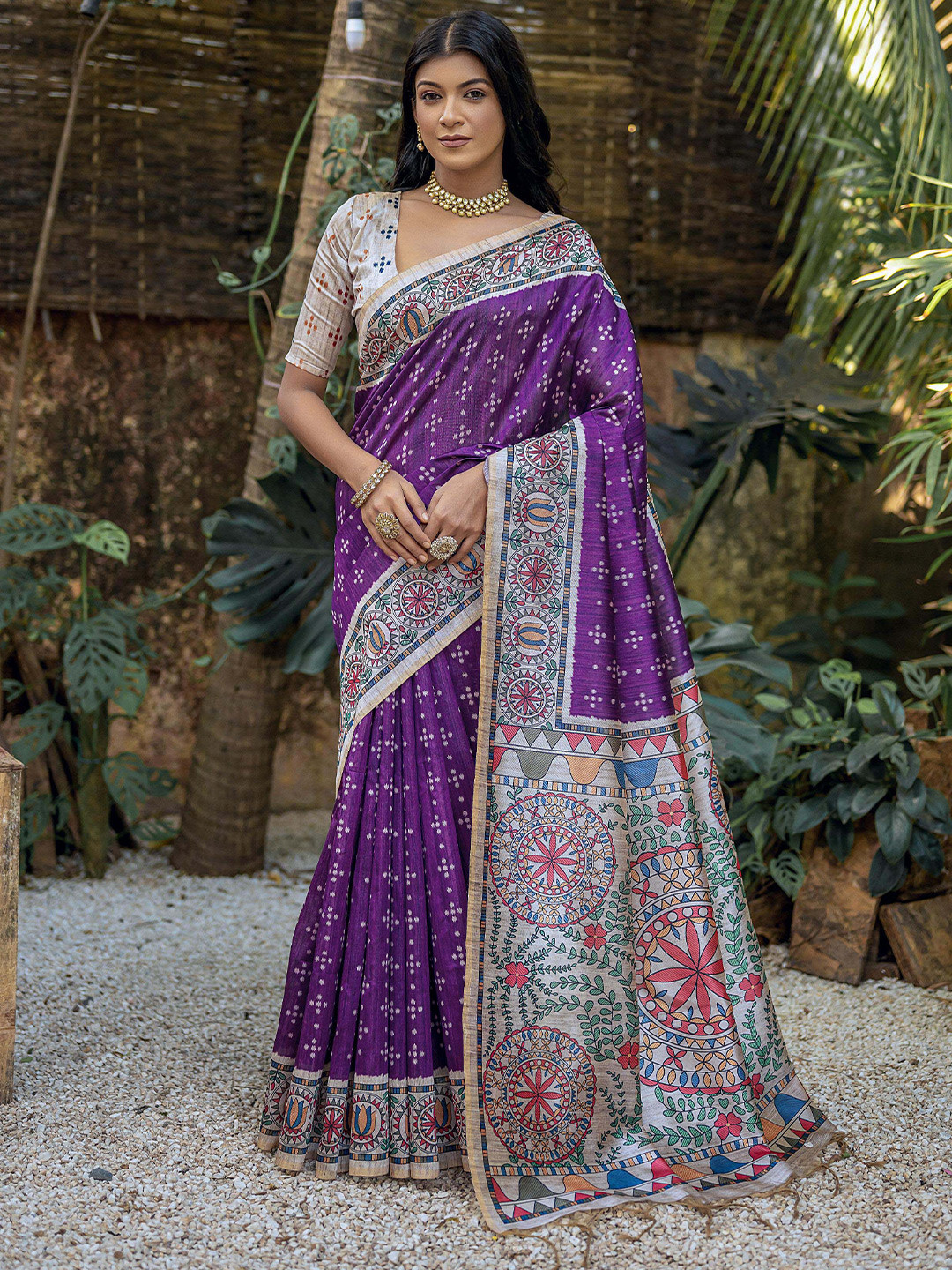 

Divyadham Textiles Woven Design Zari Pure Silk Handloom Banarasi Saree, Violet