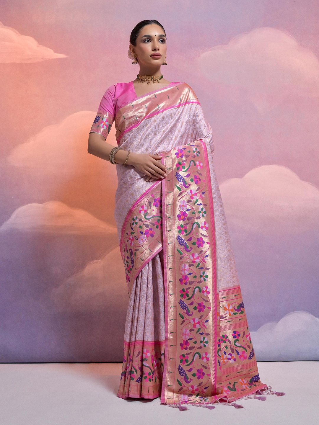 

Divyadham Textiles Woven Design Zari Pure Silk Banarasi Saree, Purple