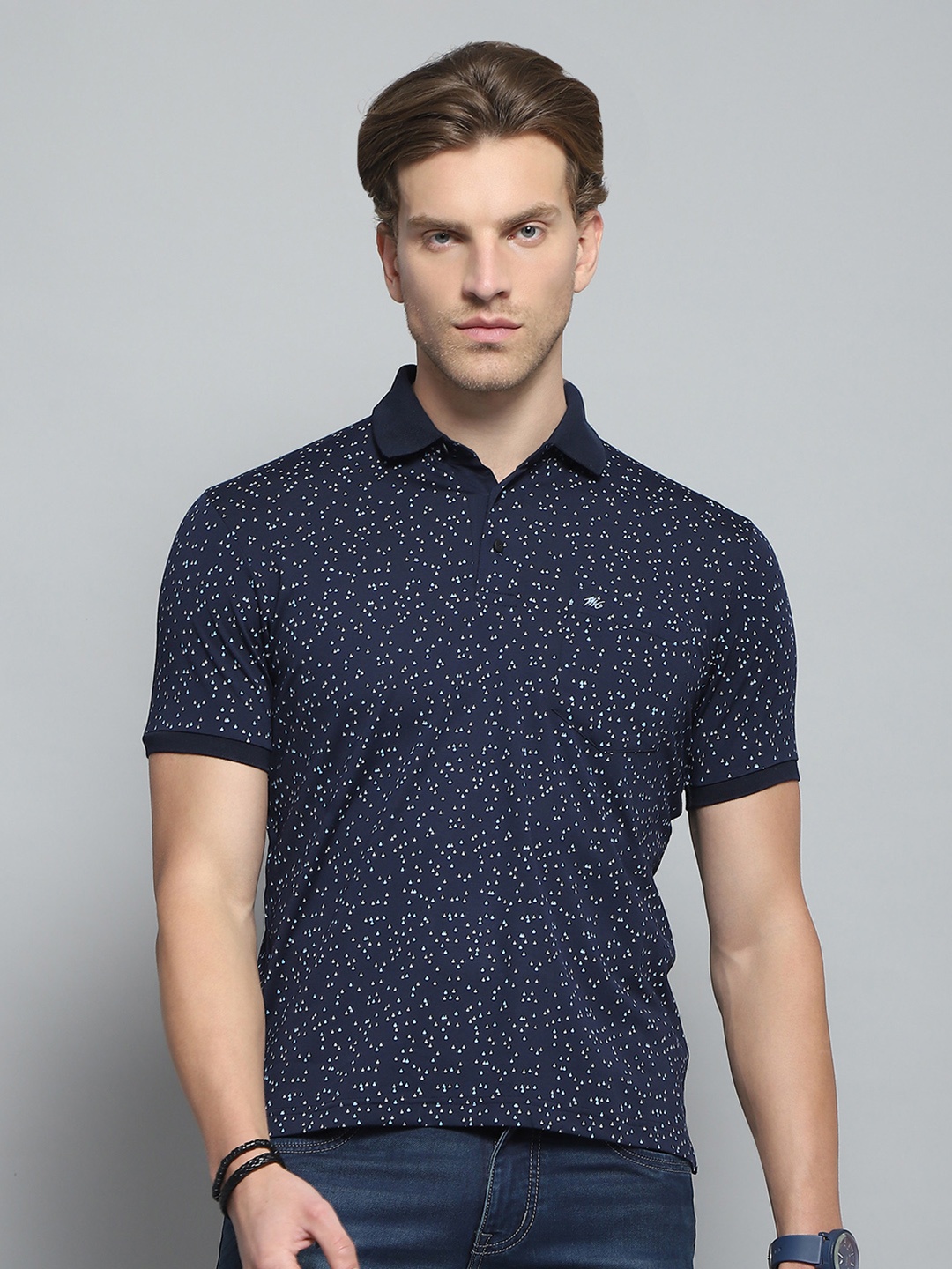 

Monte Carlo Men Printed Polo Collar Pockets T-shirt, Navy blue