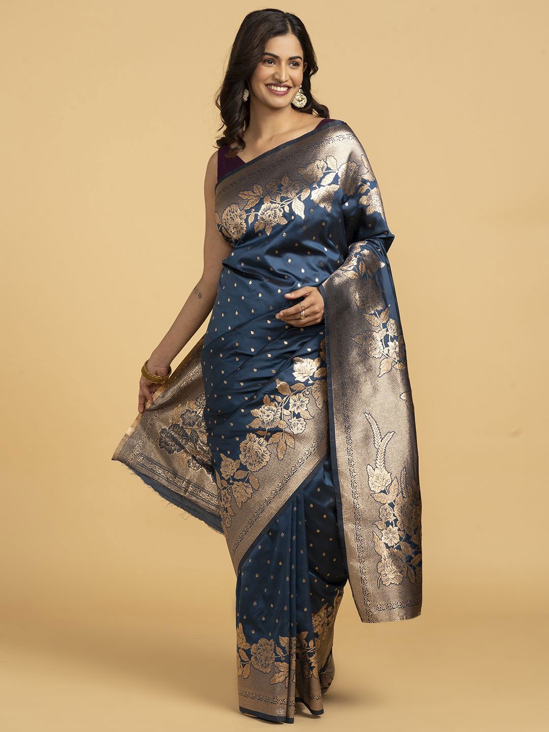 

Saaki Woven Design Zari Silk Blend Banarasi Saree, Blue