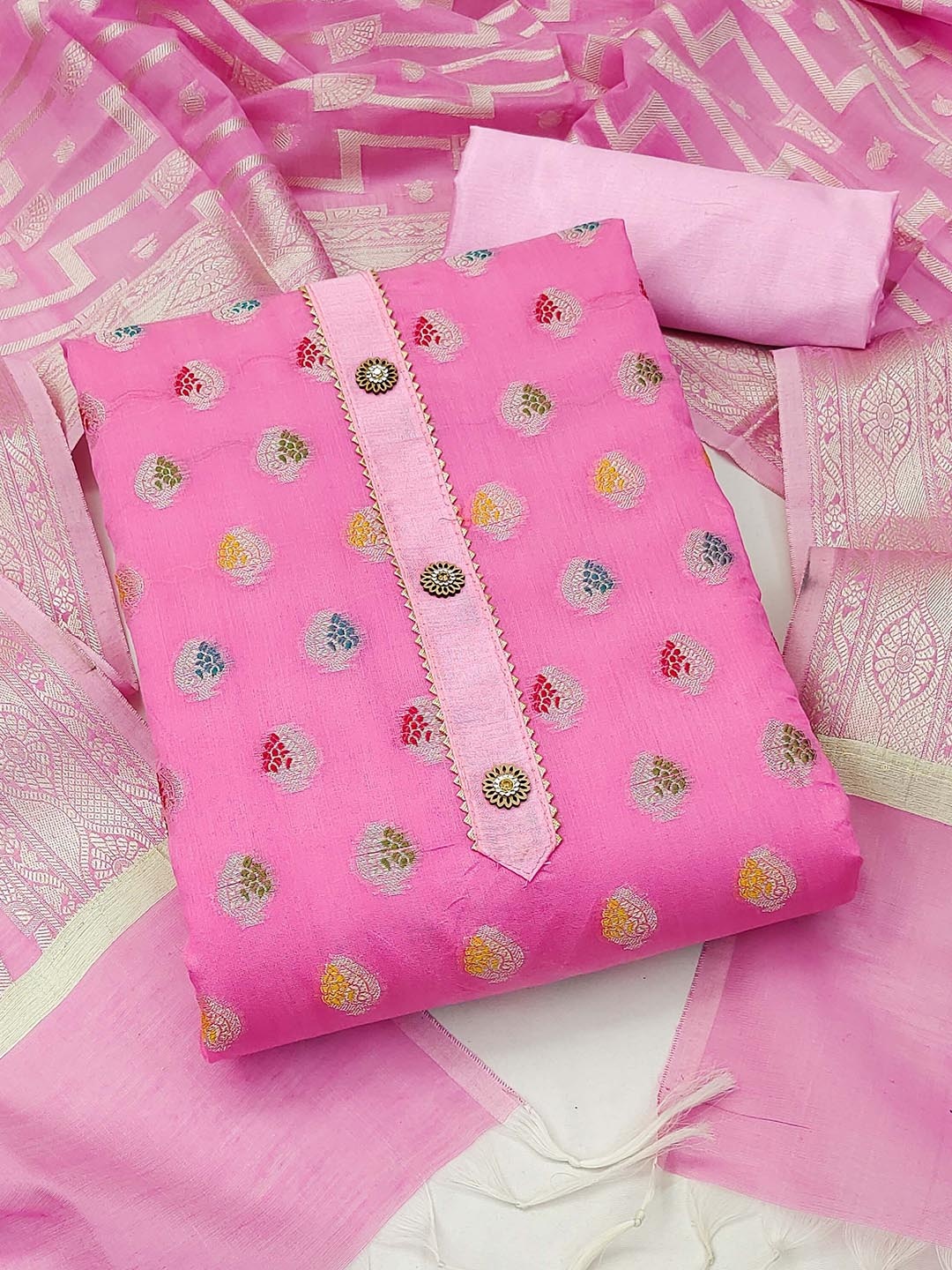 

SAINOOR Semi-Stitched Dress Material, Pink