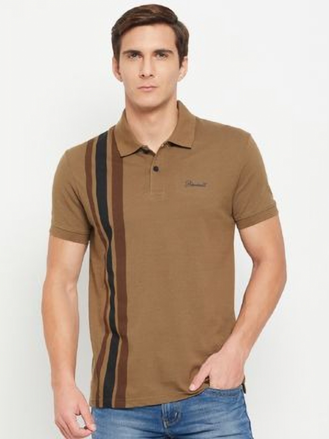 

Promount Men Colourblocked Polo Collar Pockets T-shirt, Brown